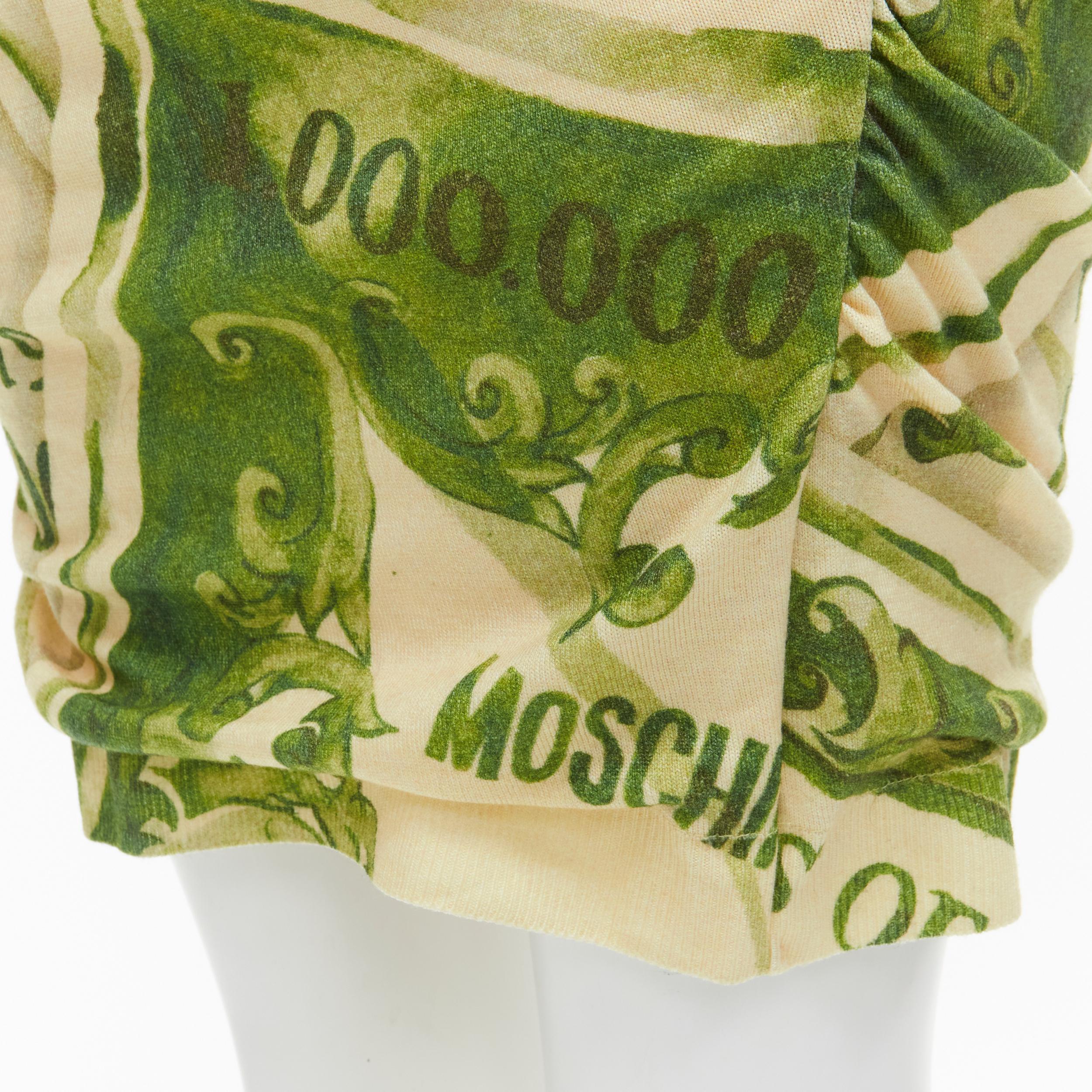 new MOSCHINO Couture! 2019 Green Million Dollar Bill print ruched mini dress  1