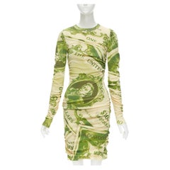 new MOSCHINO Couture! 2019 Green Million Dollar Bill print ruched mini dress 