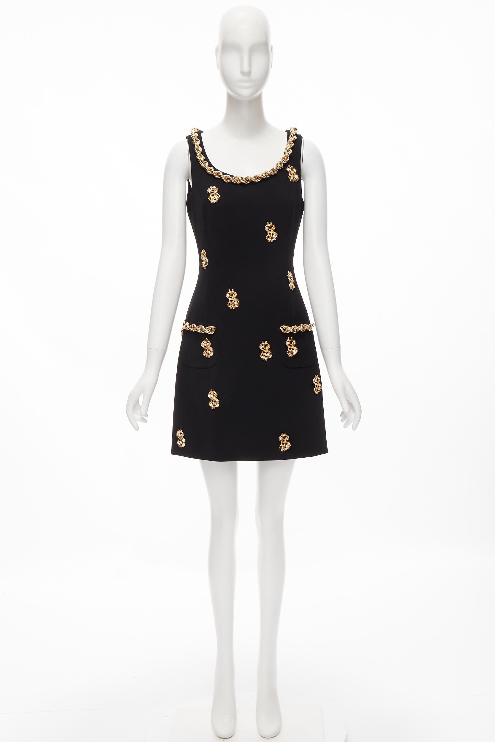 new MOSCHINO Couture! 2019 Runway gold crystal dollar sign dress Kylie IT40 S 2