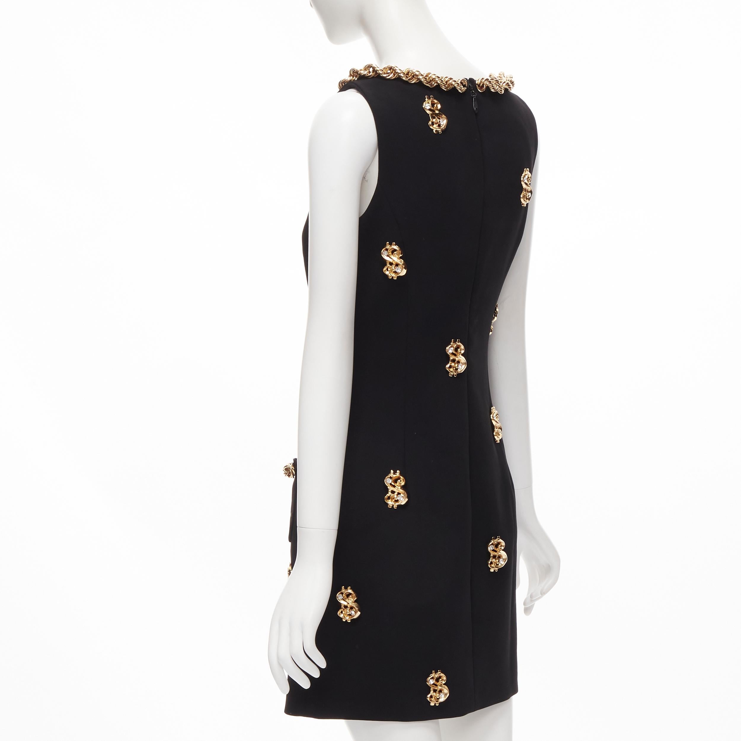 Black new MOSCHINO Couture! 2019 Runway gold crystal dollar sign dress Kylie IT40 S