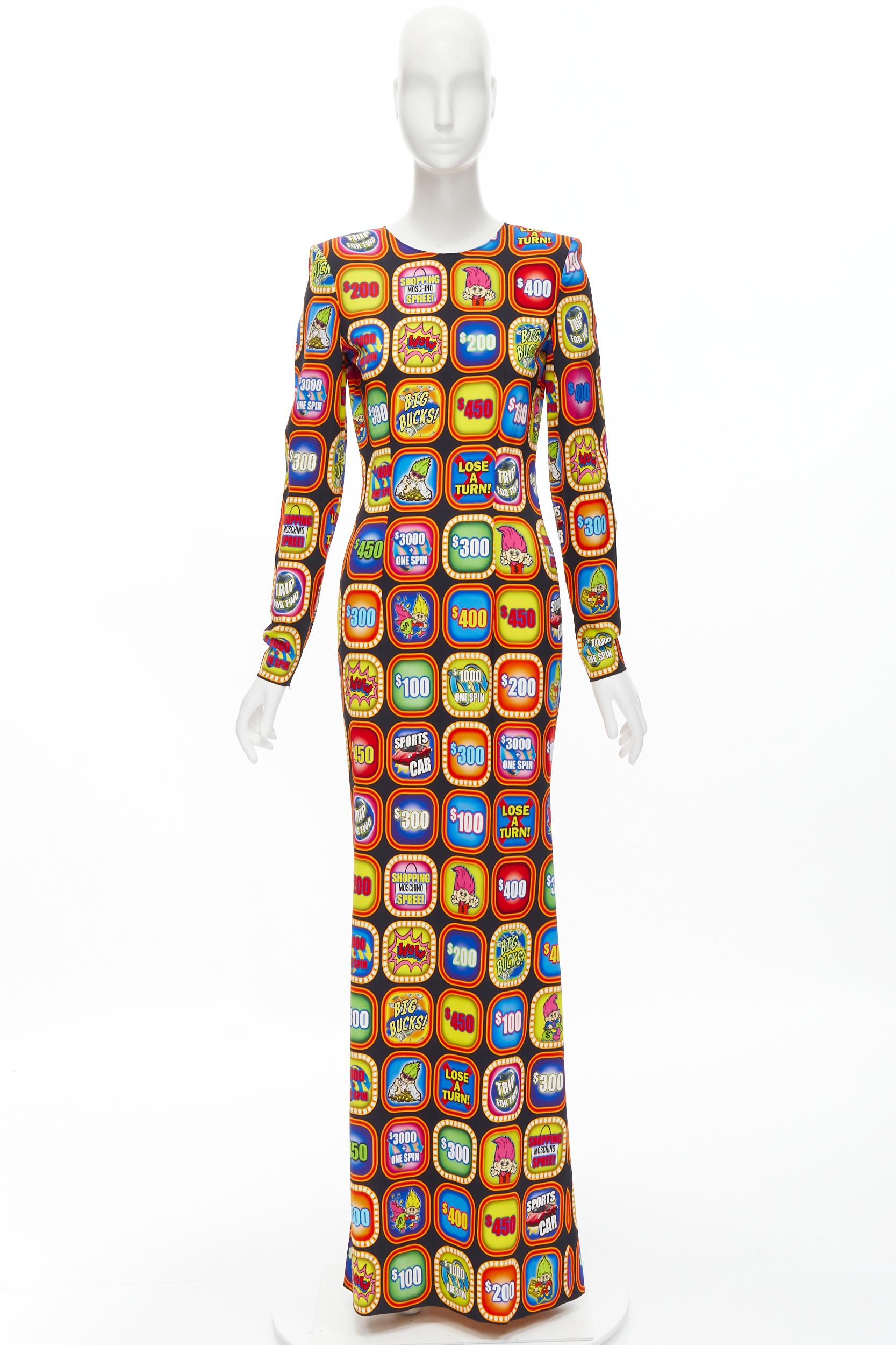 new MOSCHINO Couture! 2019 Runway Good Luck Trolls Gameshow print maxi gown  For Sale 6