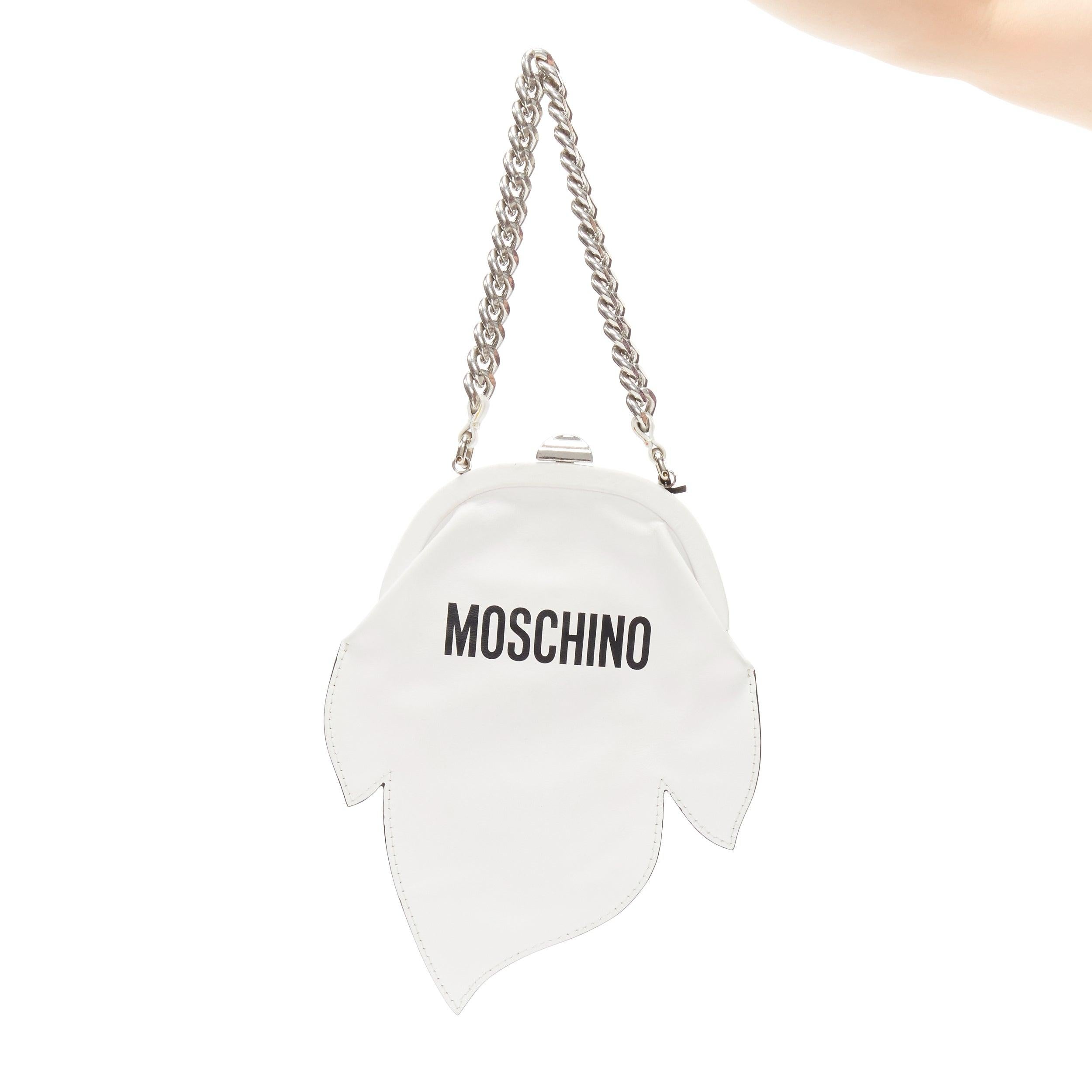 new MOSCHINO COUTURE Runway white Friendly Ghost smile silver chain wrist purse In Good Condition For Sale In Hong Kong, NT