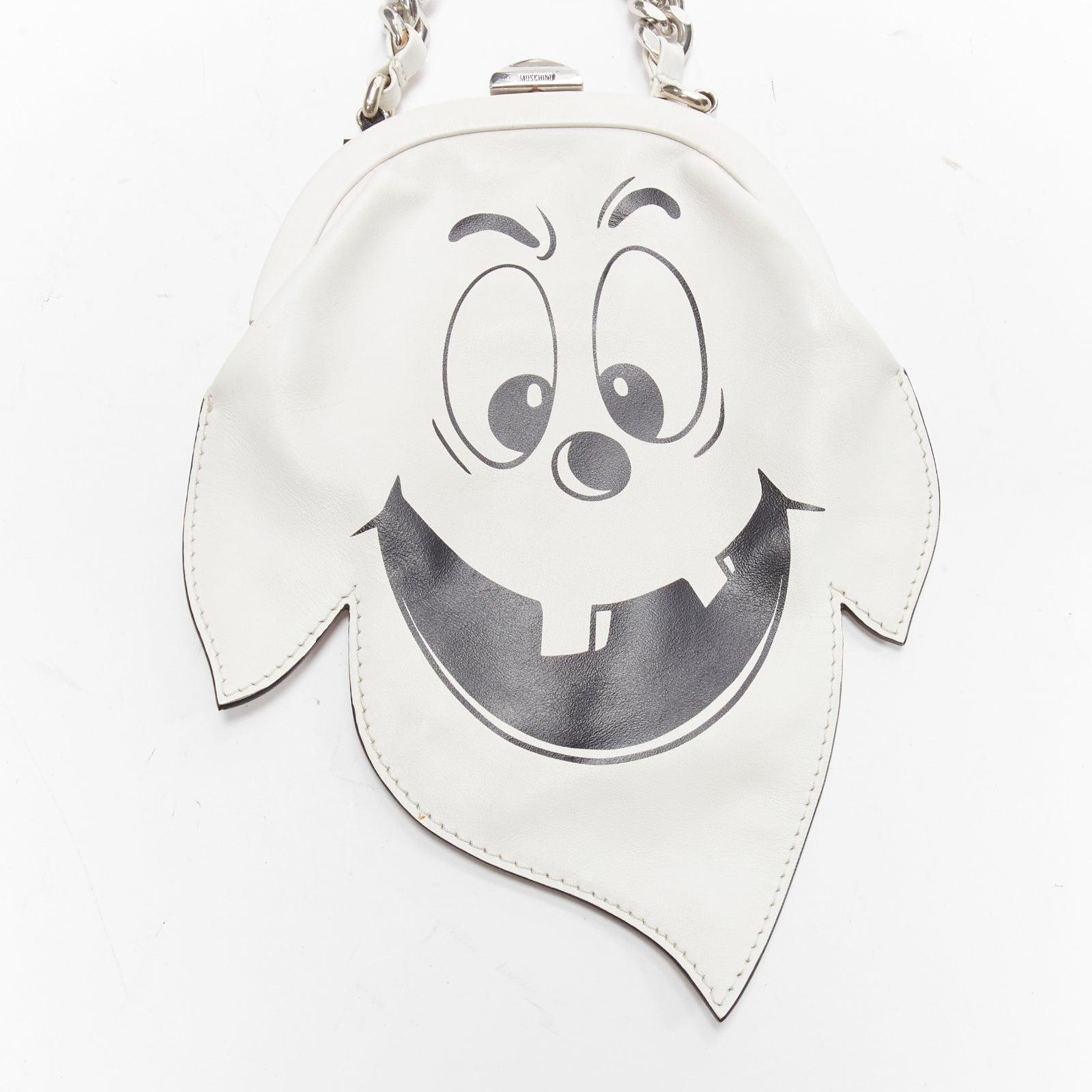 new MOSCHINO COUTURE Runway white Friendly Ghost smile silver chain wrist purse For Sale 1