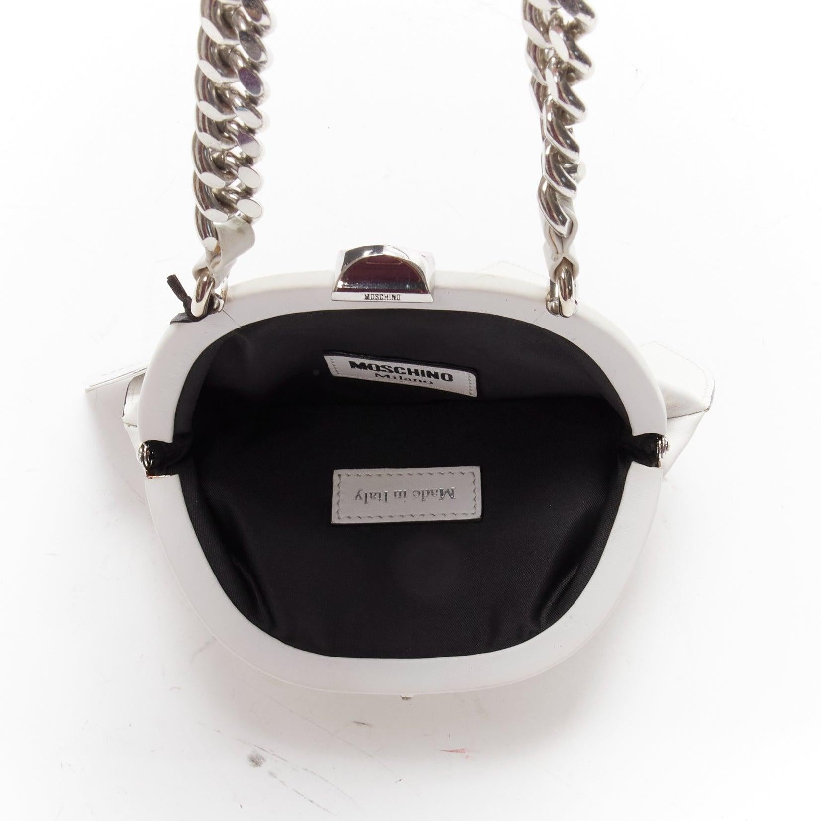 new MOSCHINO COUTURE Runway white Friendly Ghost smile silver chain wrist purse For Sale 4