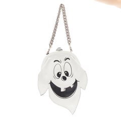new MOSCHINO COUTURE Runway white Friendly Ghost smile silver chain wrist purse