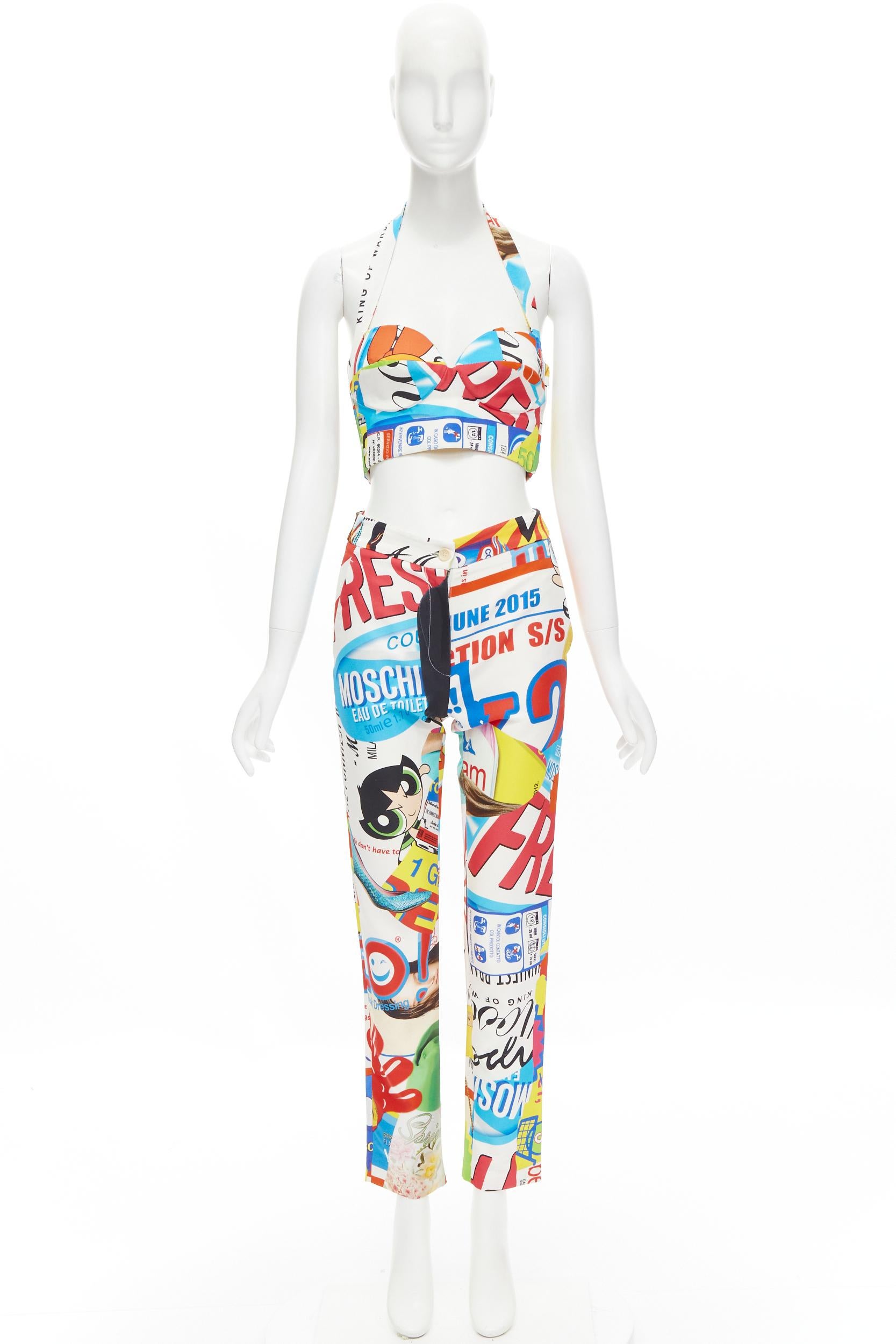 new MOSCHINO Couture! Runway Y2K Powerpuff girls pop print bustier pants set IT3 For Sale 2