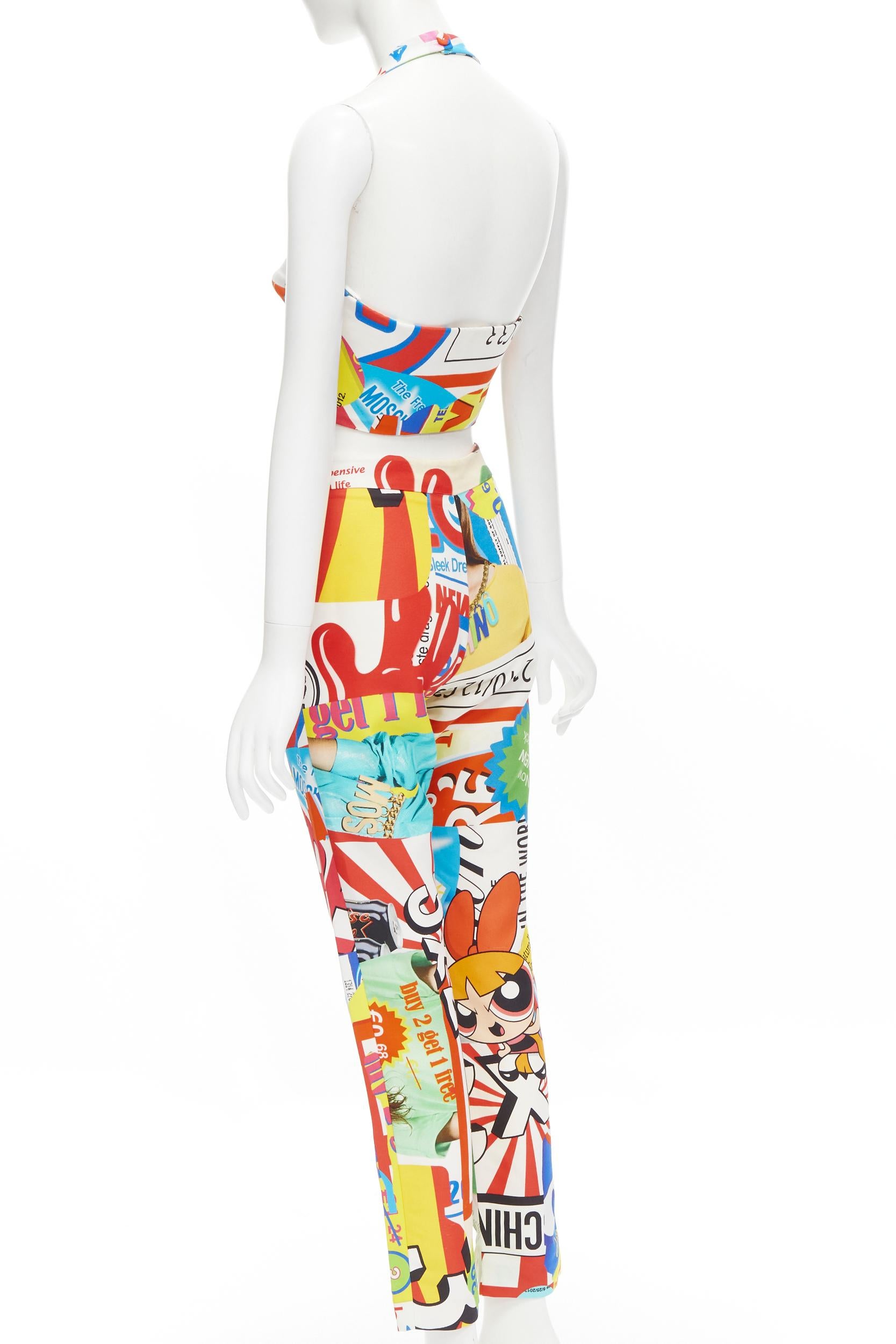 Gray new MOSCHINO Couture! Runway Y2K Powerpuff girls pop print bustier pants set IT3 For Sale