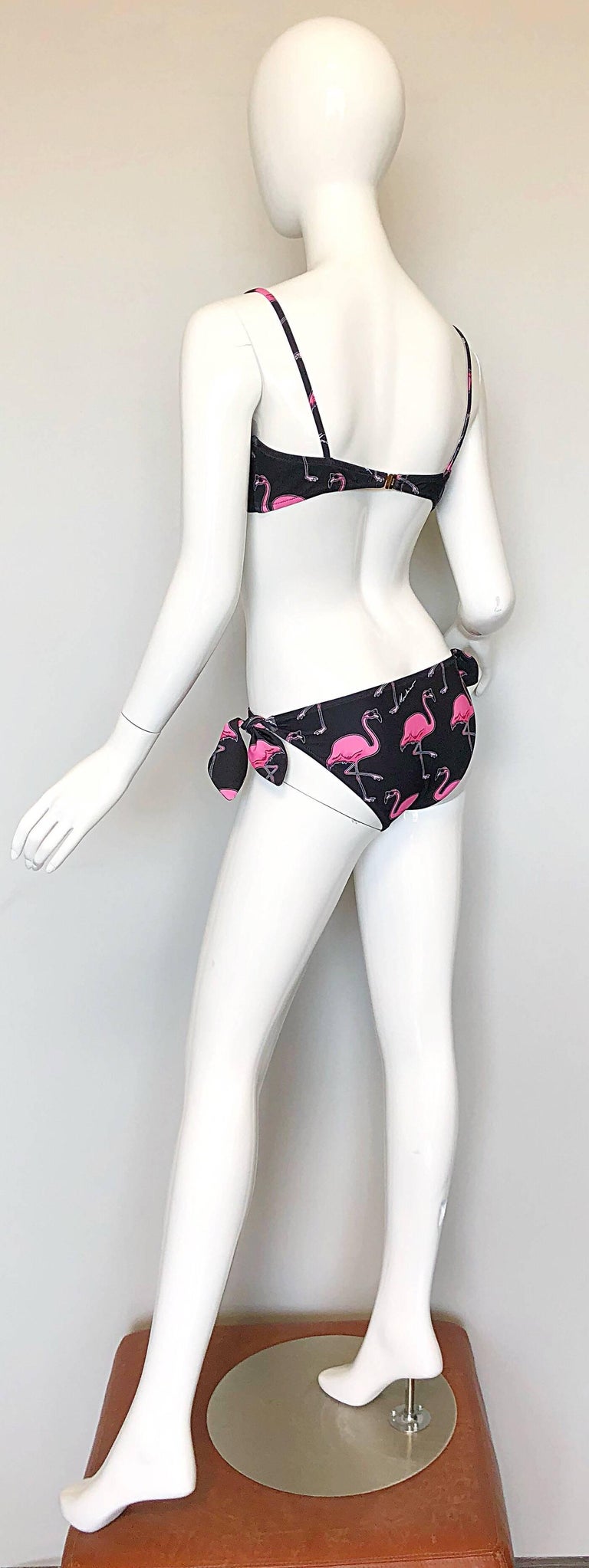 Moschino by Jeremy Scott Dancing Flamingos Pink and Black Bikini Swimsuit  For Sale at 1stDibs | moschino black bikini, pink dancer jeremy, moschino  bikini