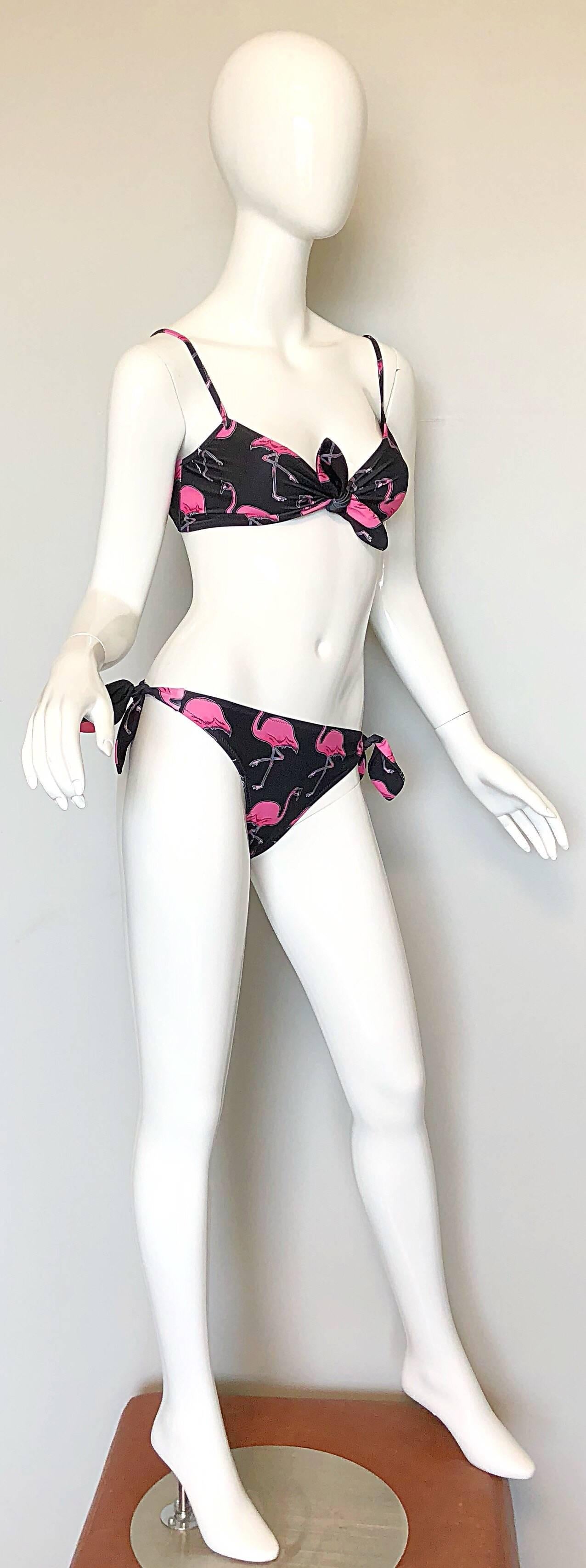 Moschino by Jeremy Scott Dancing Flamingos Pink and Black Bikini Swimsuit  2