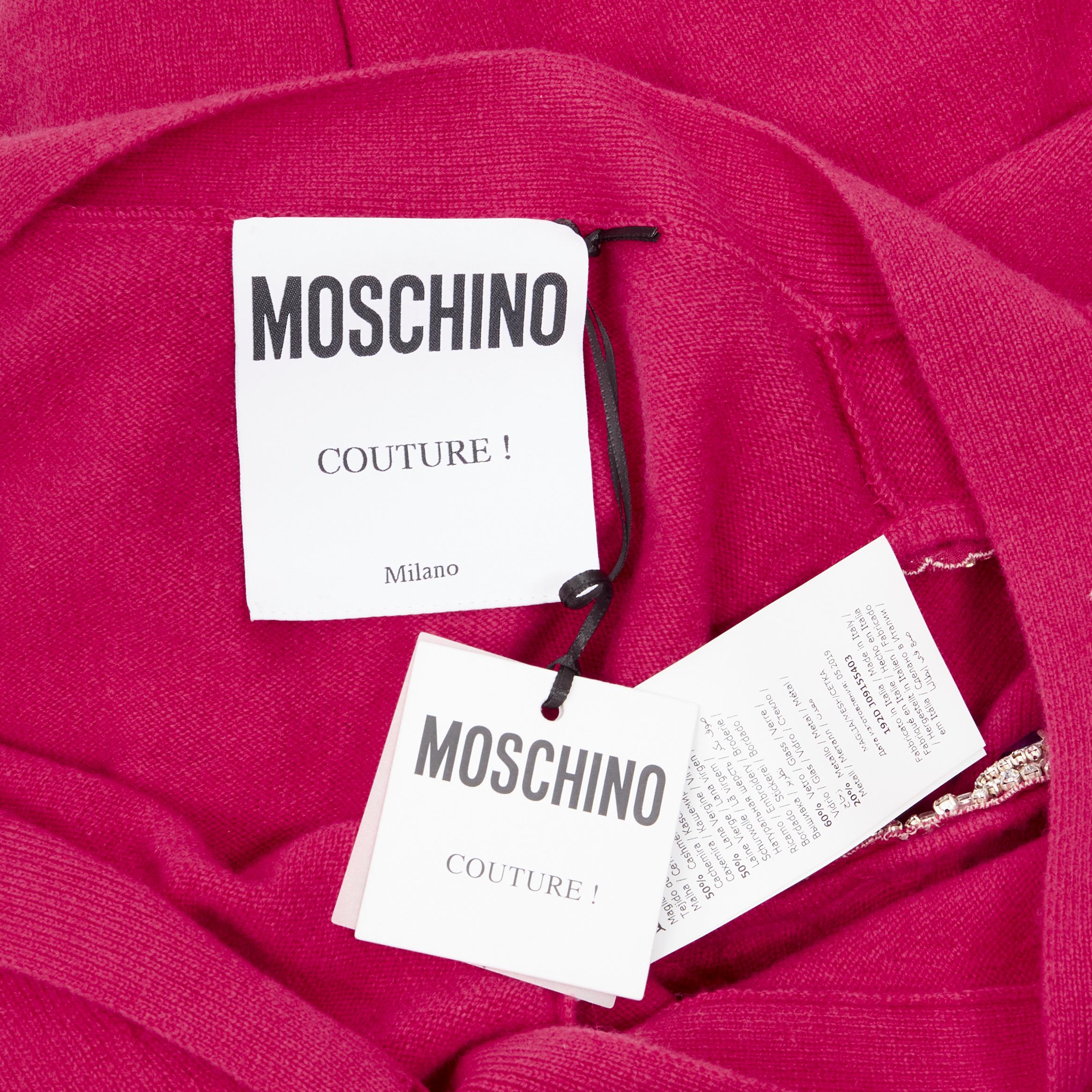 new MOSCHINO fuschia pink cashmere crystal jewel cold shoulder cardigan IT36 XS For Sale 5