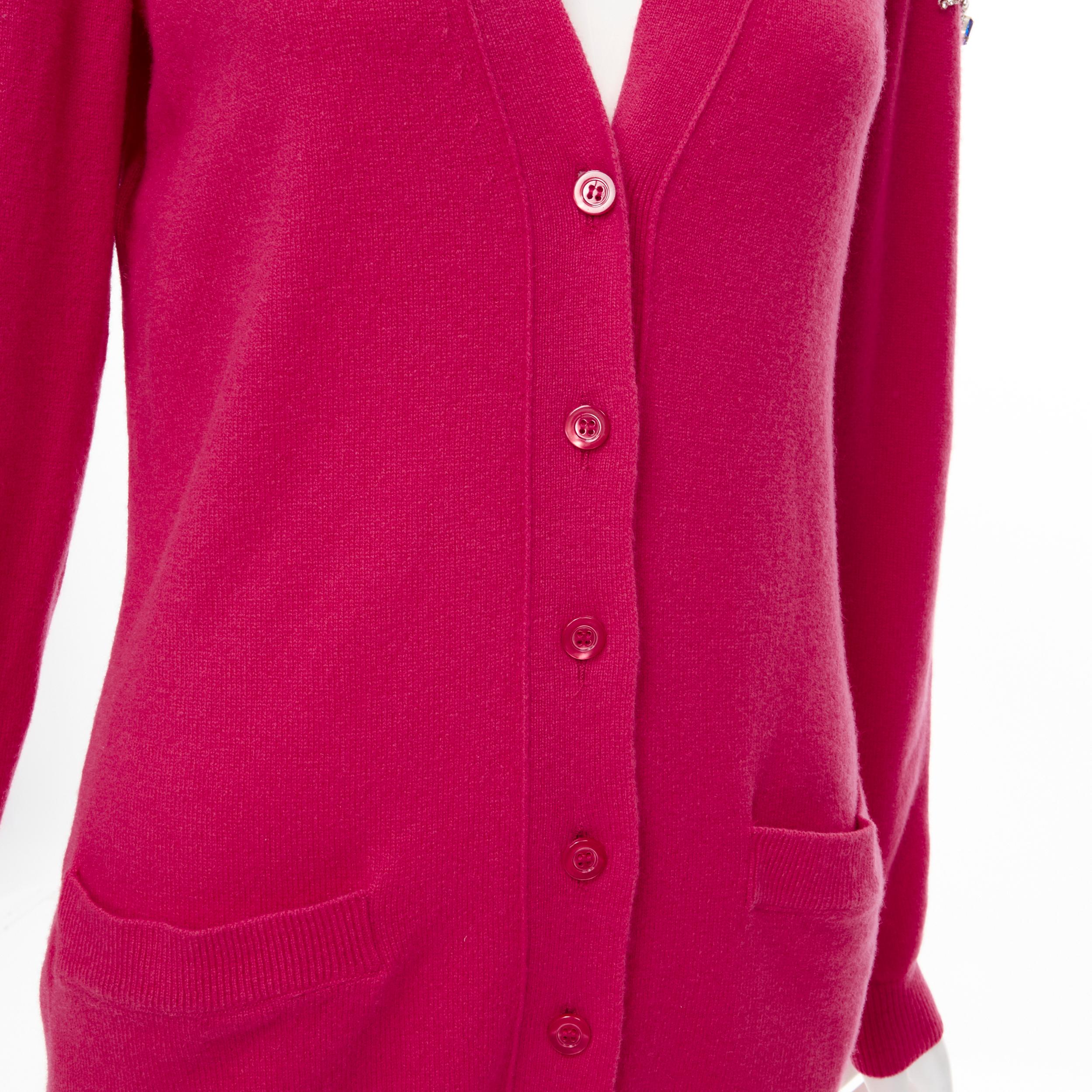 new MOSCHINO fuschia pink cashmere crystal jewel cold shoulder cardigan IT36 XS For Sale 3