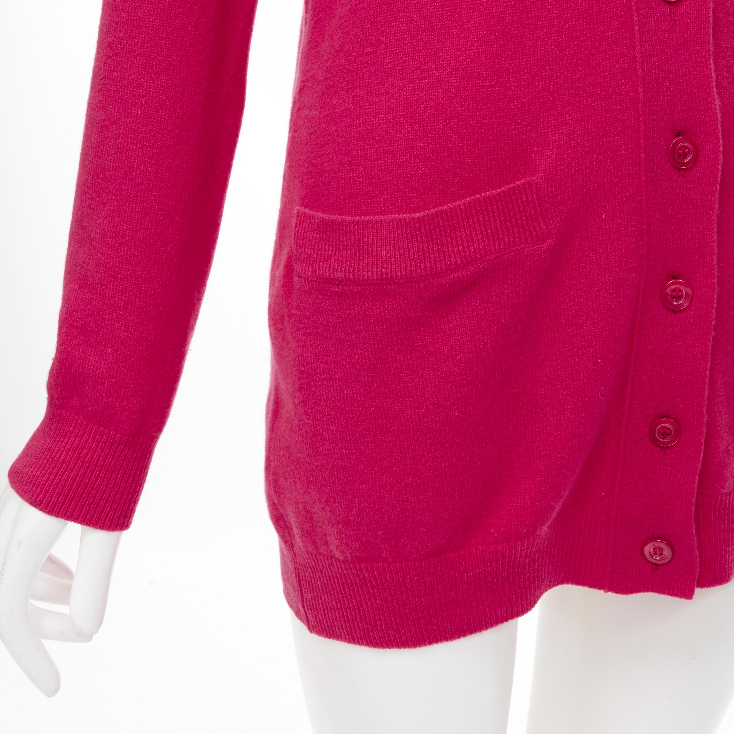 new MOSCHINO fuschia pink cashmere crystal jewel cold shoulder cardigan IT36 XS For Sale 4