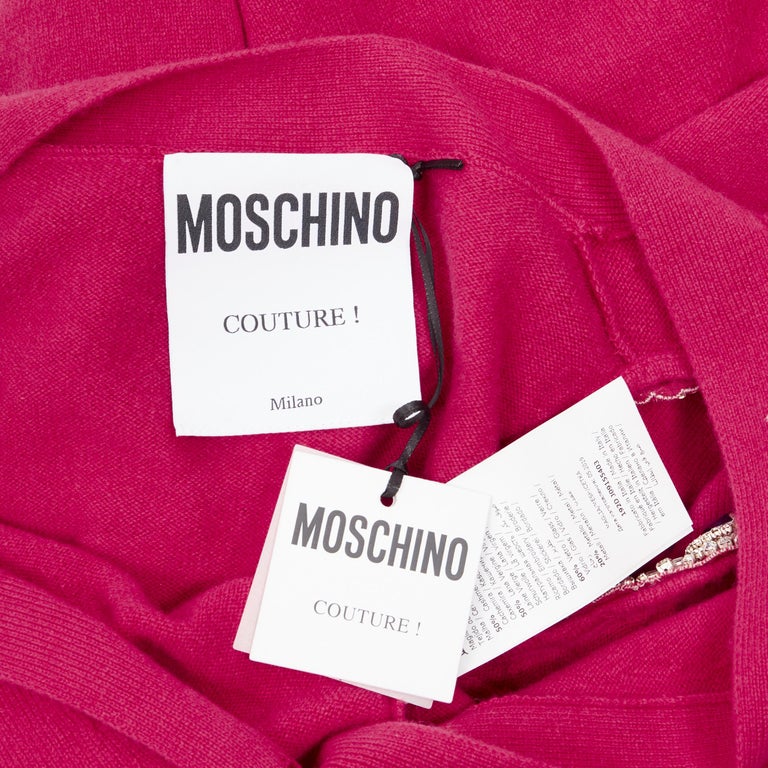 new MOSCHINO fuschia pink cashmere crystal jewel cold shoulder cardigan  IT38 For Sale at 1stDibs