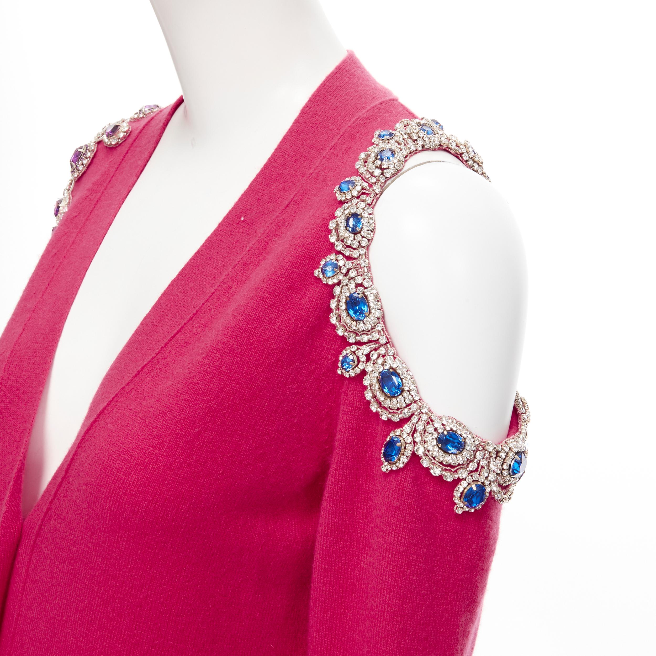 new MOSCHINO fuschia pink cashmere crystal jewel cold shoulder cardigan IT38 In New Condition For Sale In Hong Kong, NT