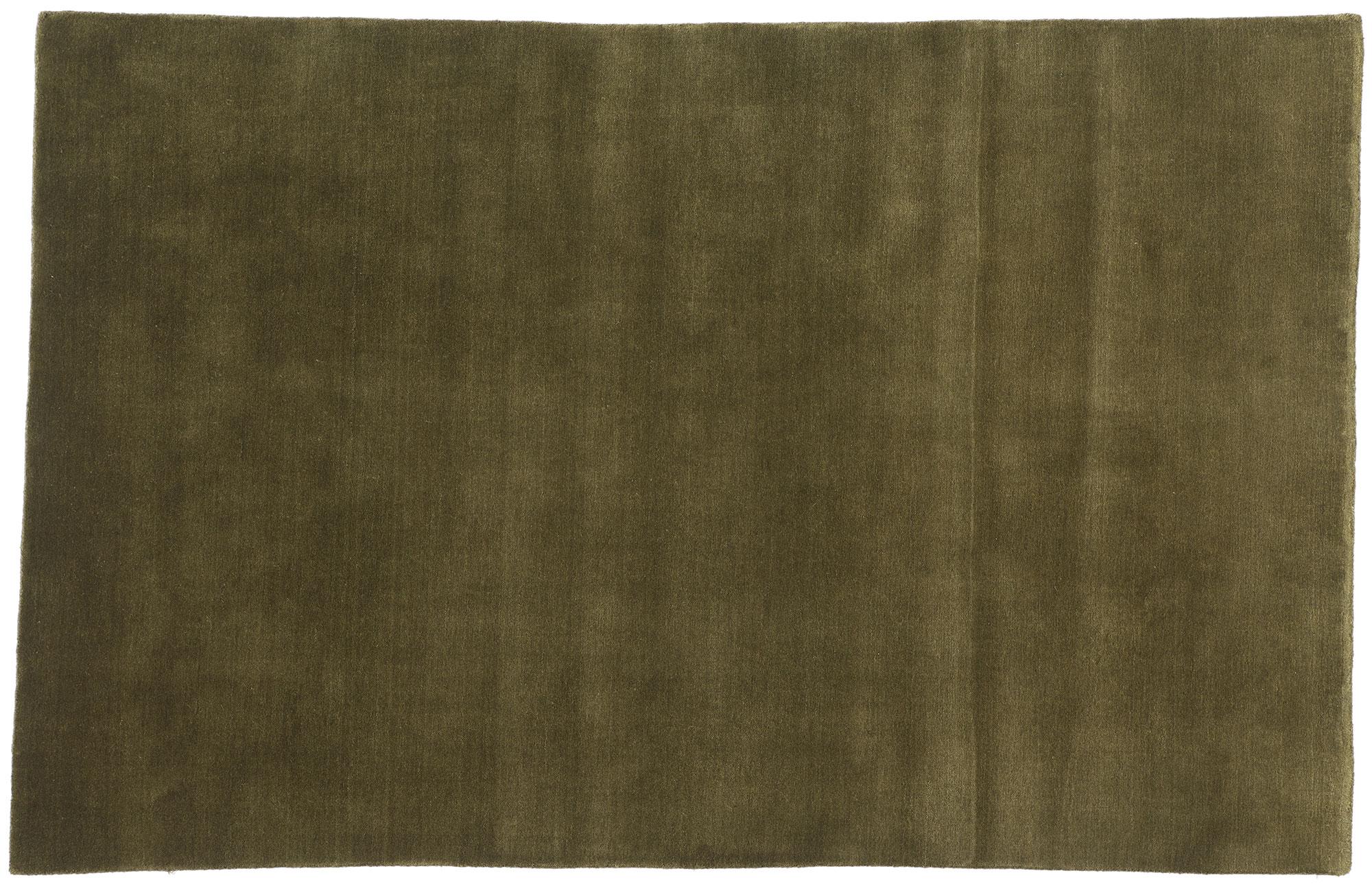 New Moss-Olive Green Contemporary Biophilic Wool Rug For Sale 4