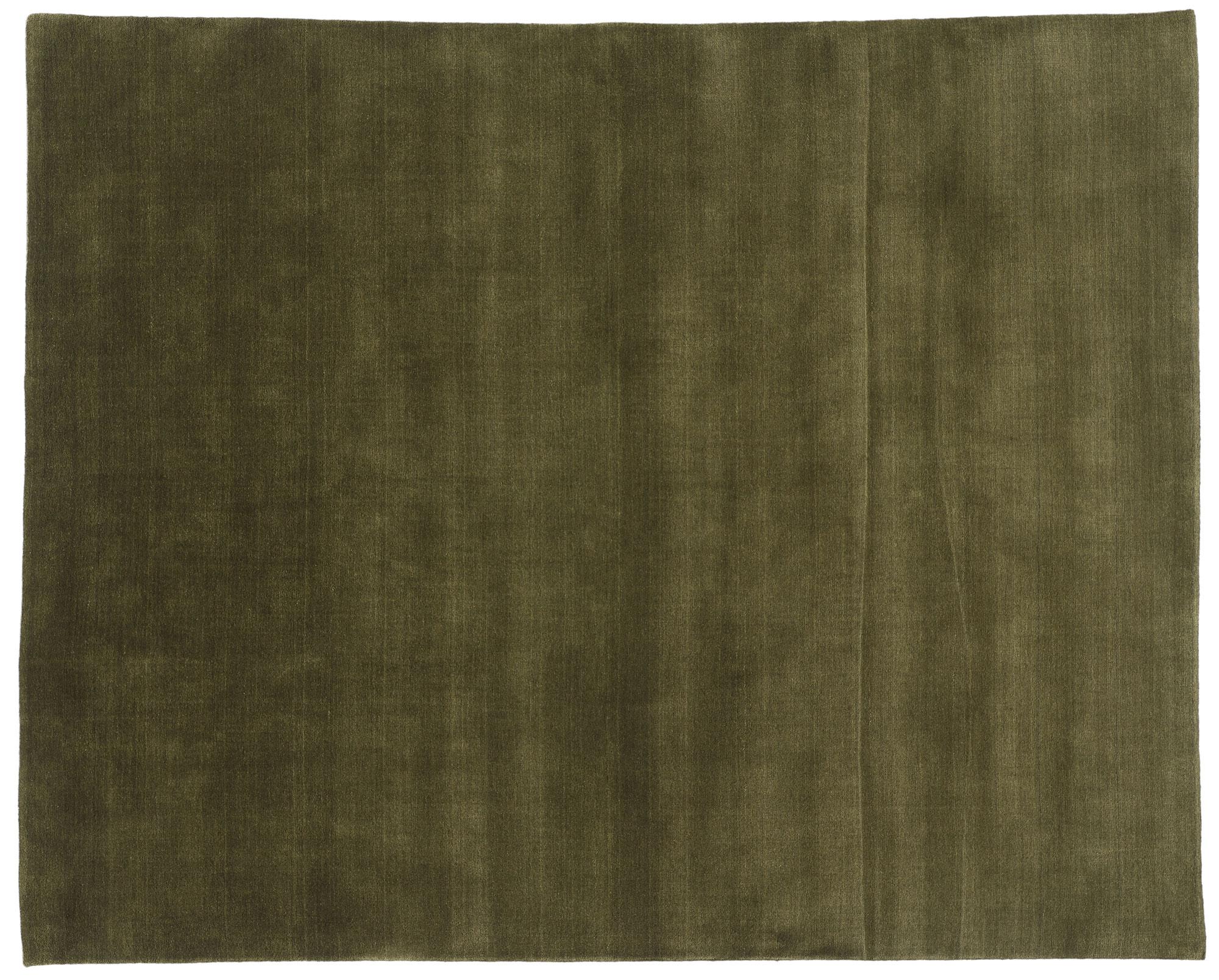 New Moss-Olive Green Contemporary Biophilic Wool Rug For Sale 4