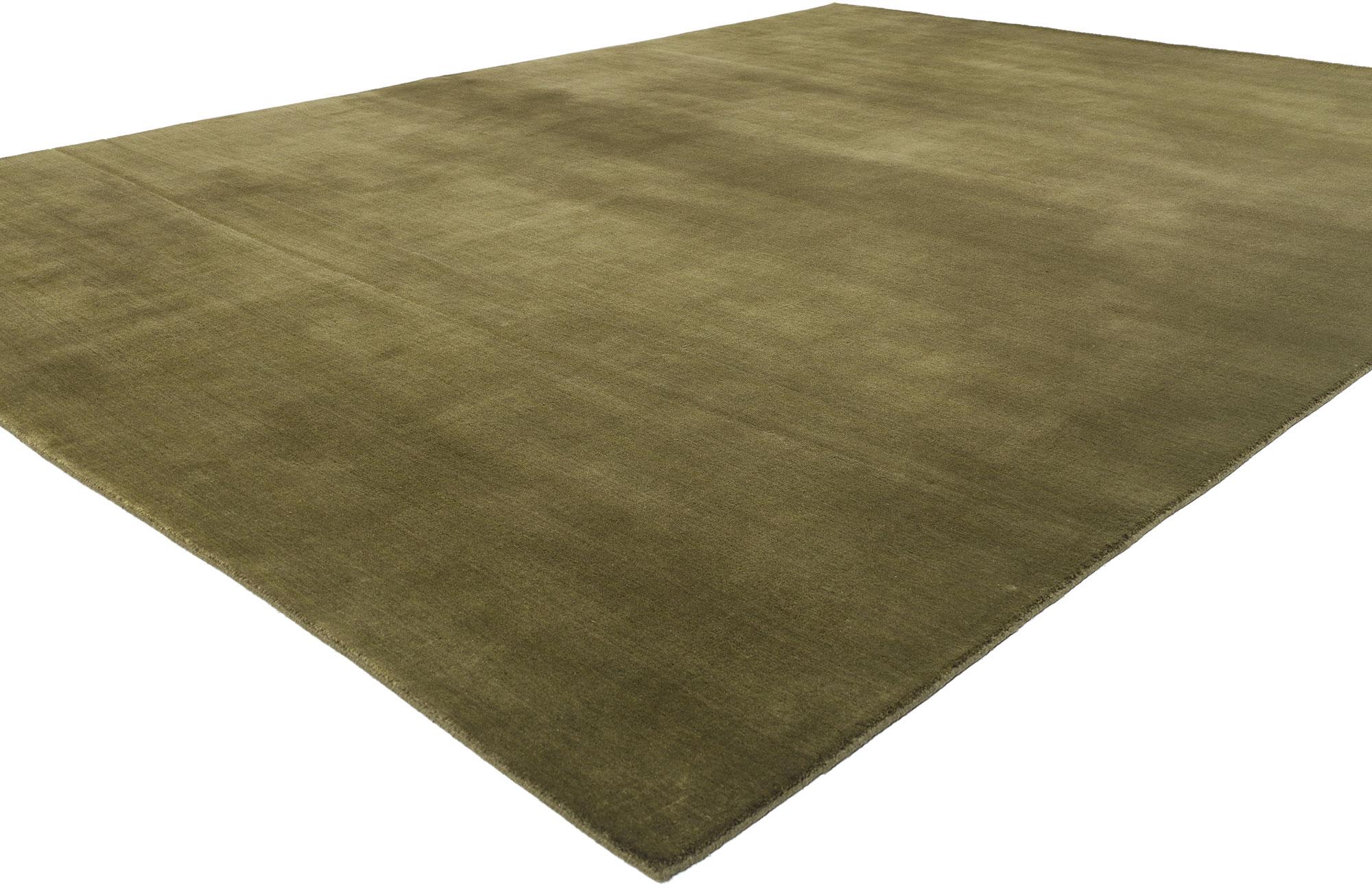 31161 Moss-Olive Green Modern Rug, 09'01 x 11'08. Biophilic Design meets earth-tone elegance in this handcrafted modern olive green area rug. The lavish texture and earthy green colorway woven into this piece work together creating a truly luxurious
