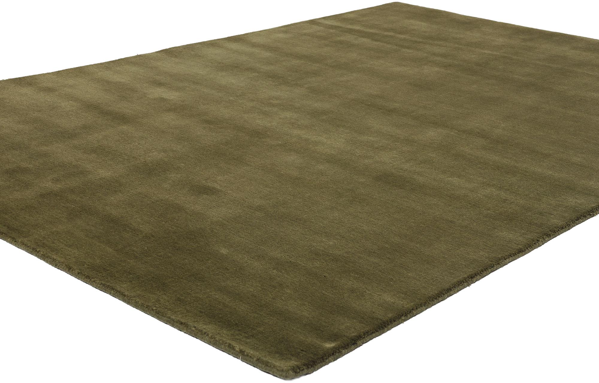 31172 New Solid Olive Green Modern Rug, 05'02 x 07'11. This Solid Olive Green Modern Area Rug perfectly marries biophilic design with an earthy, sophisticated aesthetic. Handcrafted with exquisite detail, its rich olive green color, interwoven with