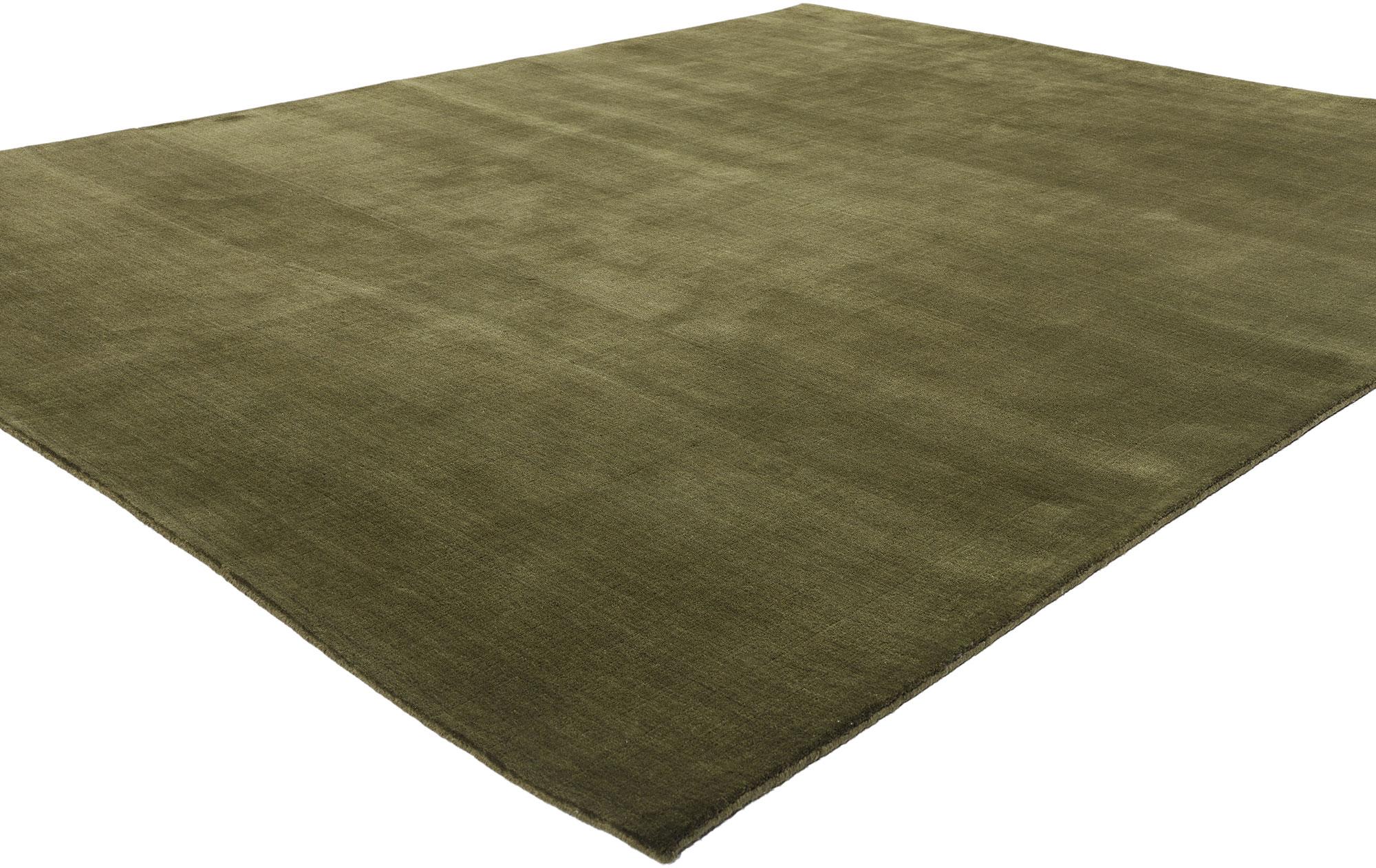 31172 New Solid Olive Green Modern Rug, 05'02 x 07'11. This Solid Olive Green Modern Area Rug perfectly marries biophilic design with an earthy, sophisticated aesthetic. Handcrafted with exquisite detail, its rich olive green color, interwoven with