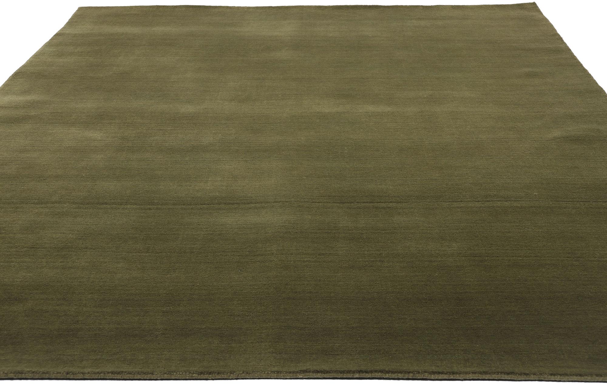 Modern New Moss-Olive Green Contemporary Biophilic Wool Rug For Sale