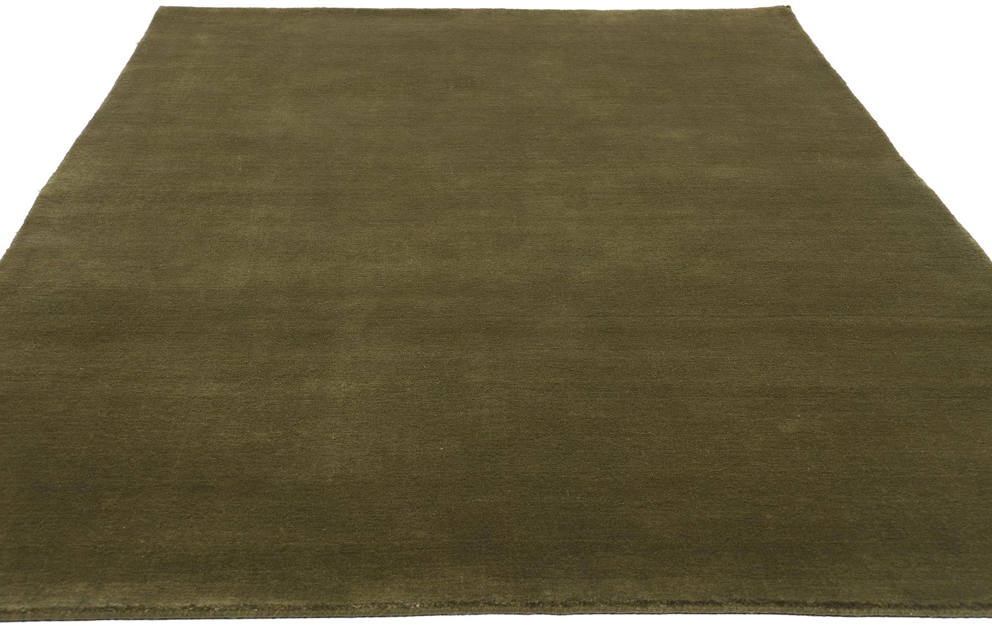 Modern New Moss-Olive Green Contemporary Biophilic Wool Rug For Sale