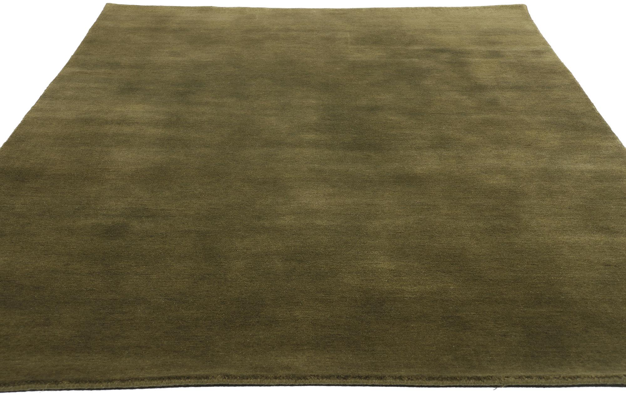 Modern New Moss-Olive Green Contemporary Biophilic Wool Rug For Sale