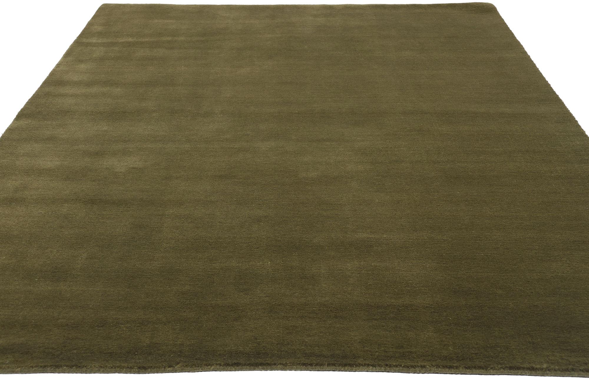 Modern New Moss-Olive Green Contemporary Biophilic Wool Rug For Sale