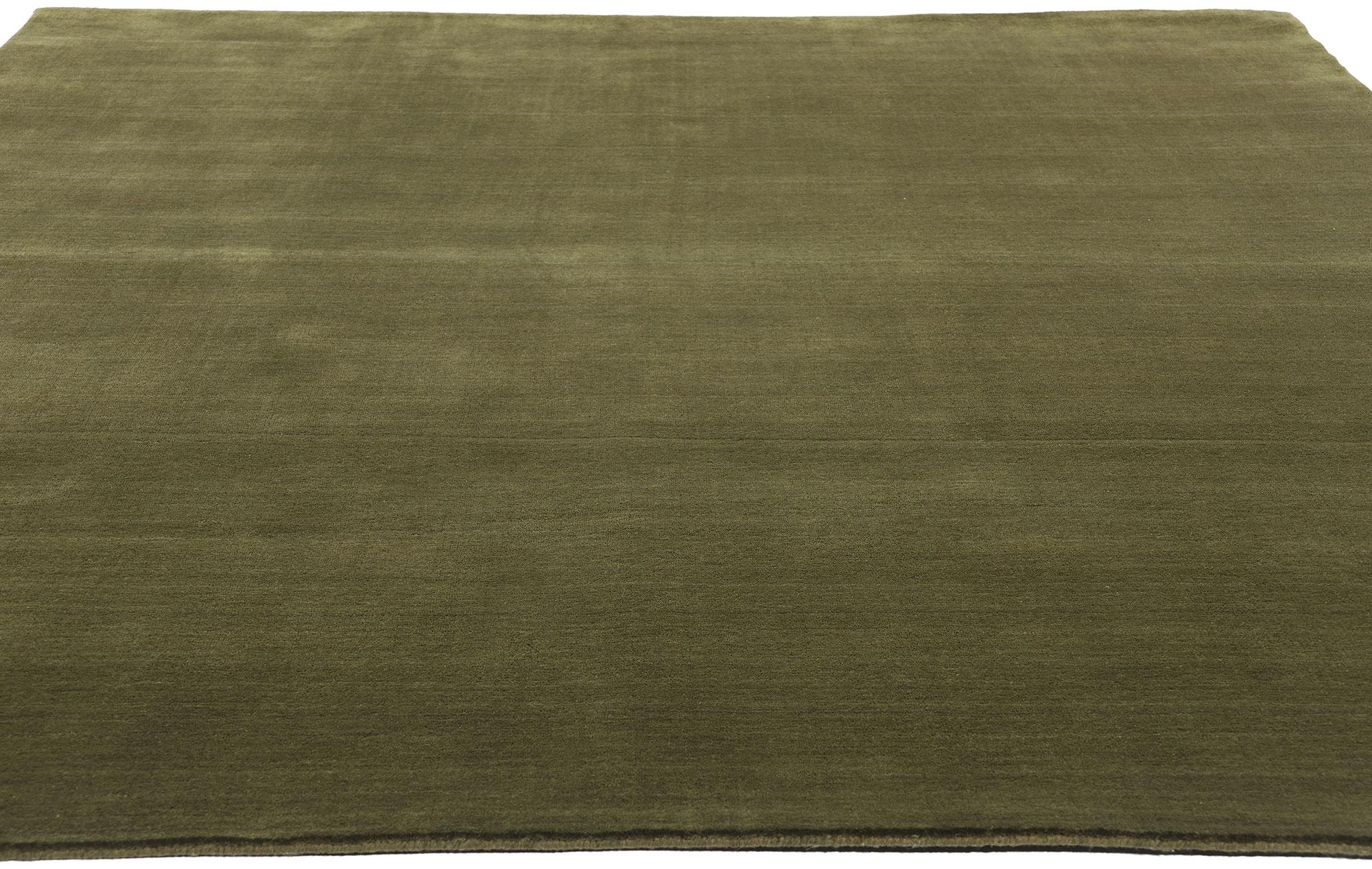 Modern New Moss-Olive Green Contemporary Biophilic Wool Rug For Sale