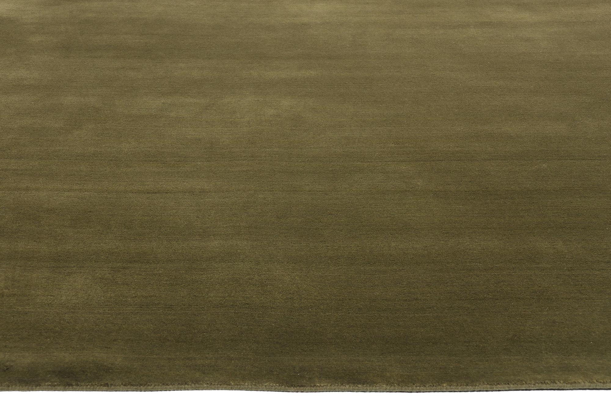 Indian New Moss-Olive Green Contemporary Biophilic Wool Rug, 09'01 x 11'08 For Sale