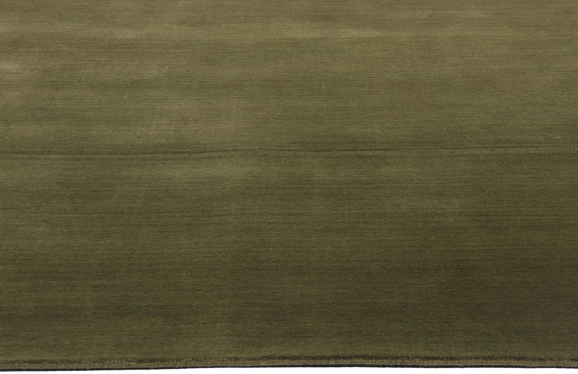 Indian New Moss-Olive Green Contemporary Biophilic Wool Rug For Sale