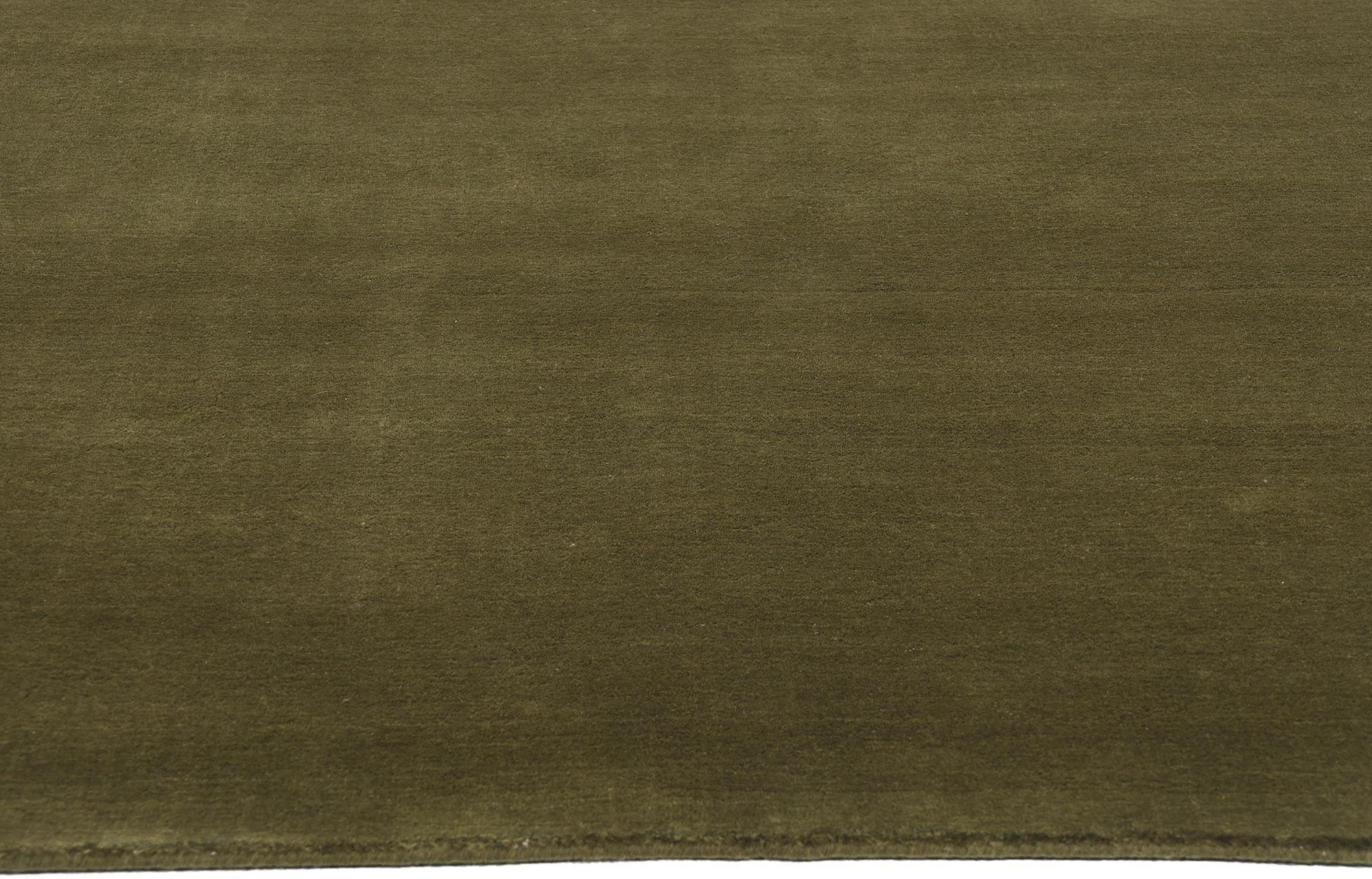 Indiano New Moss-Olive Green Tappeto di lana biofilico contemporaneo in vendita