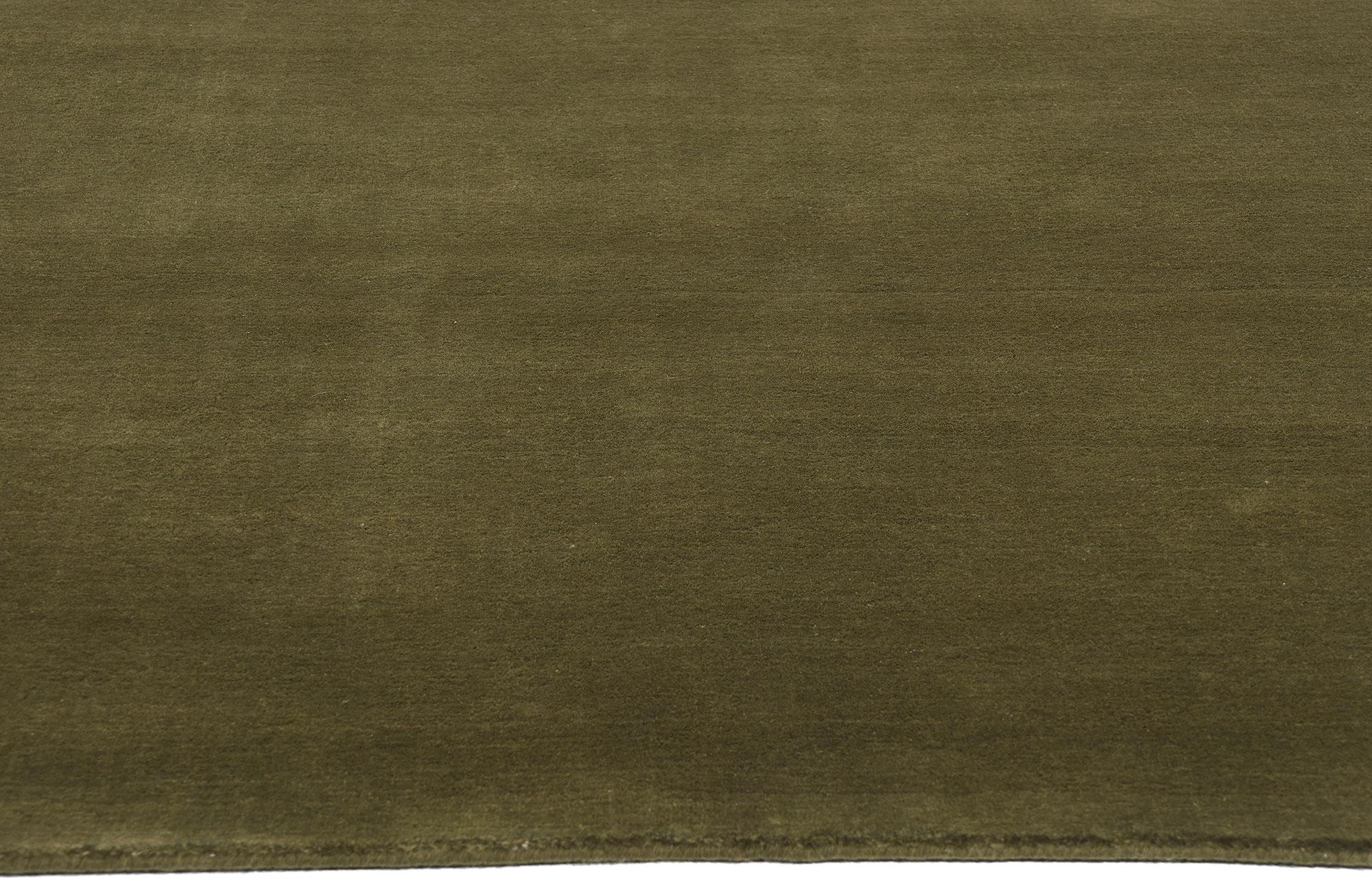 Indian New Moss-Olive Green Contemporary Biophilic Wool Rug For Sale