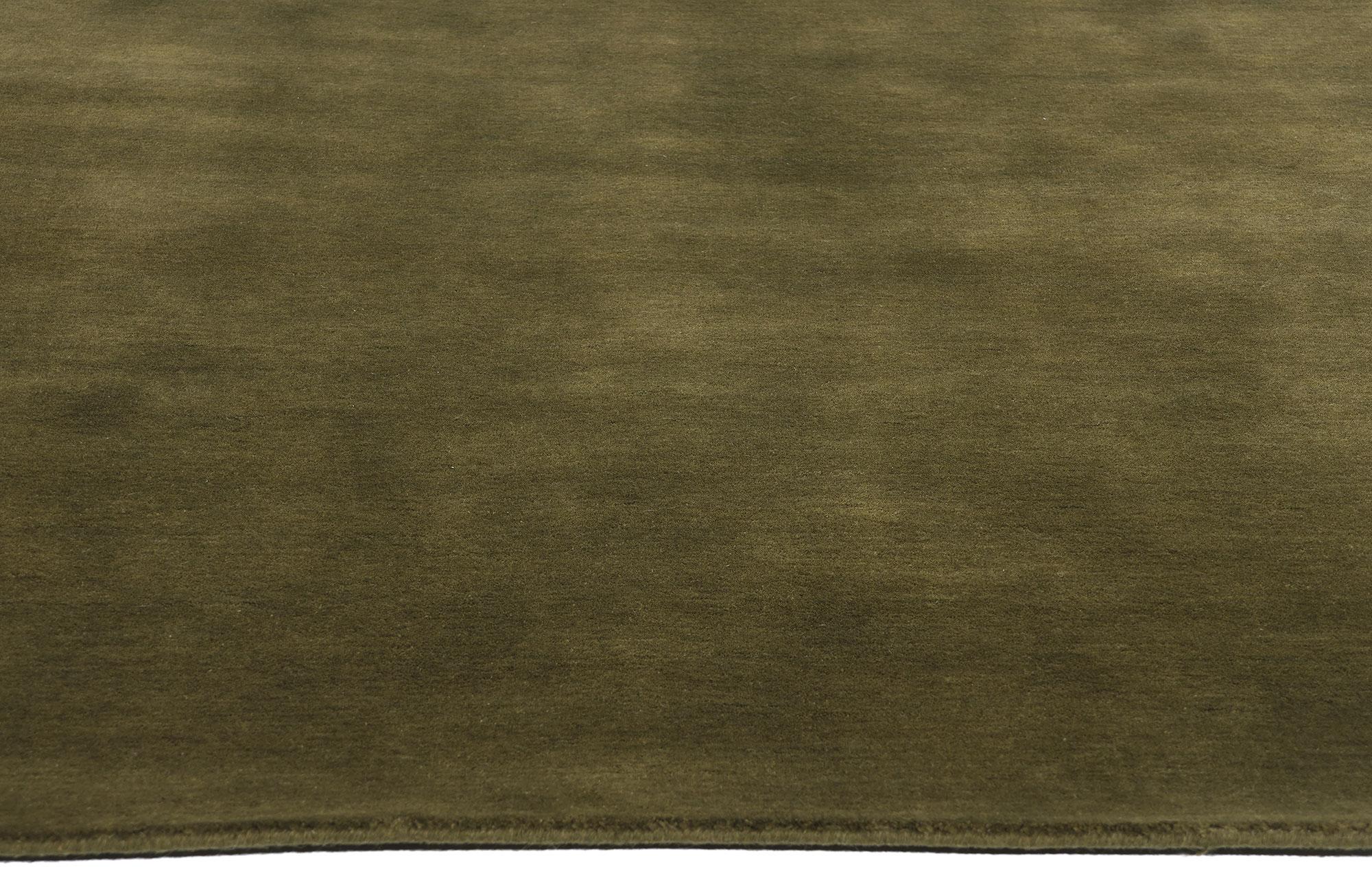 Indian New Moss-Olive Green Contemporary Biophilic Wool Rug For Sale