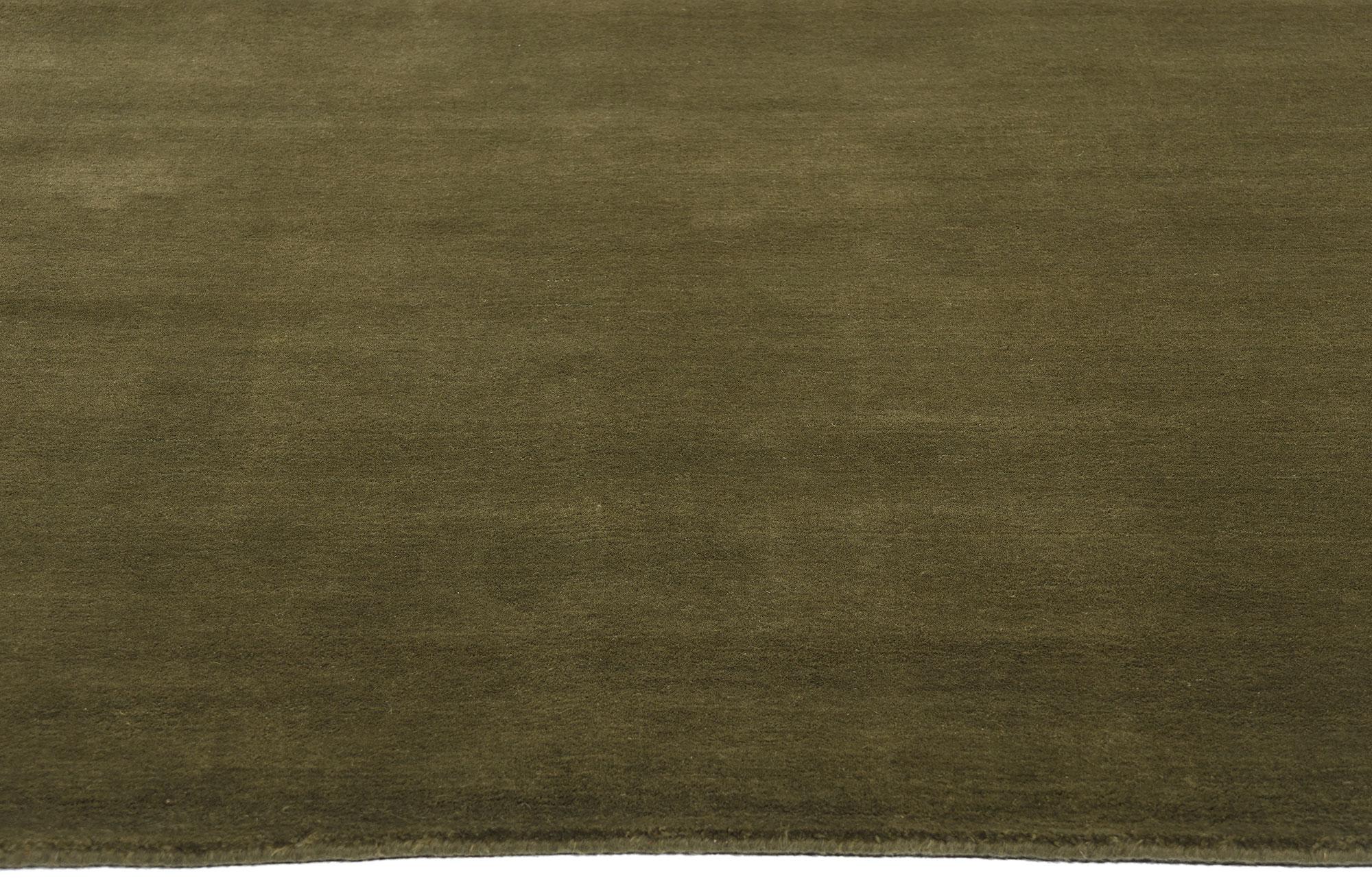 Indian New Moss-Olive Green Contemporary Biophilic Wool Rug For Sale