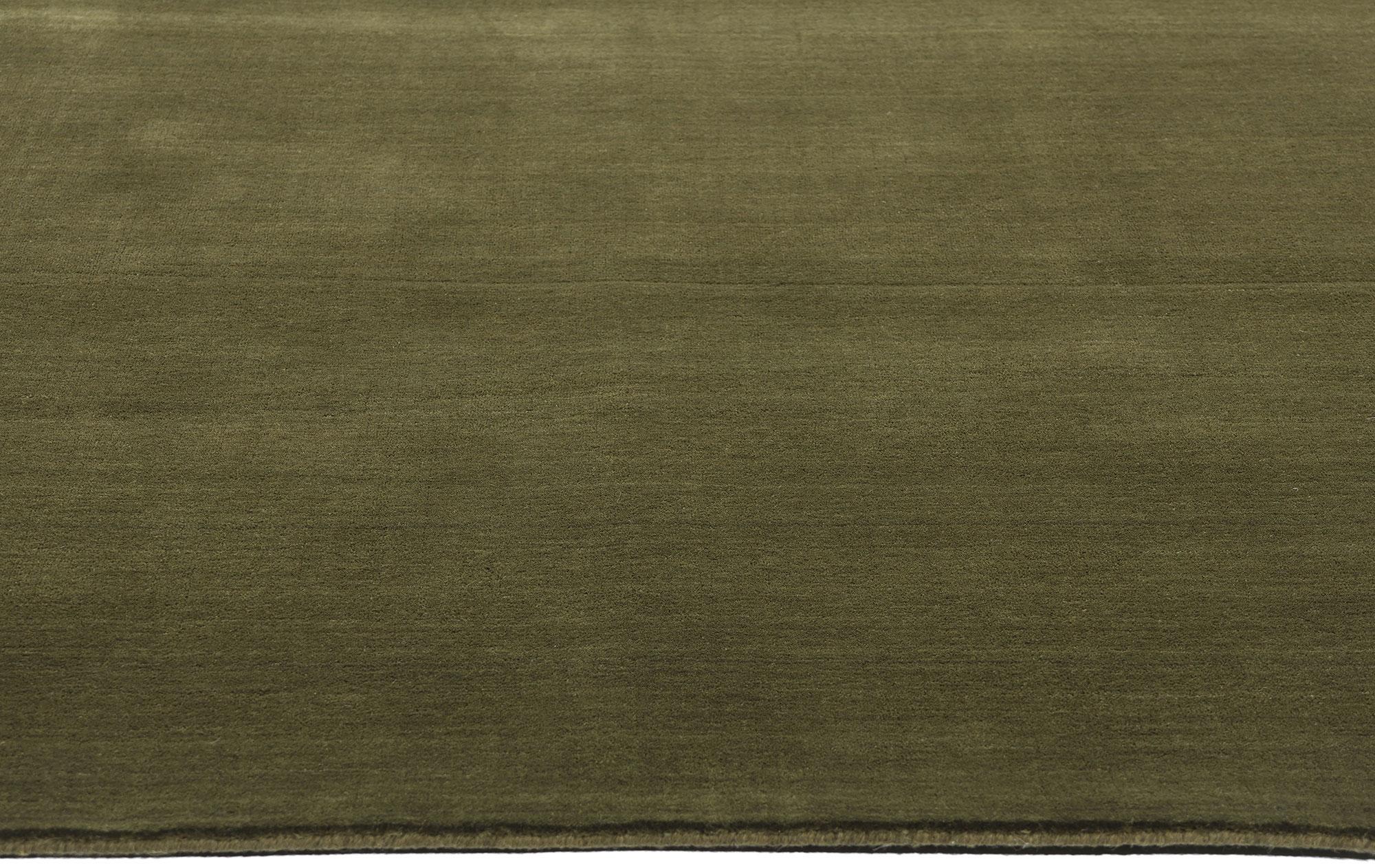 Indian New Moss-Olive Green Contemporary Biophilic Wool Rug For Sale