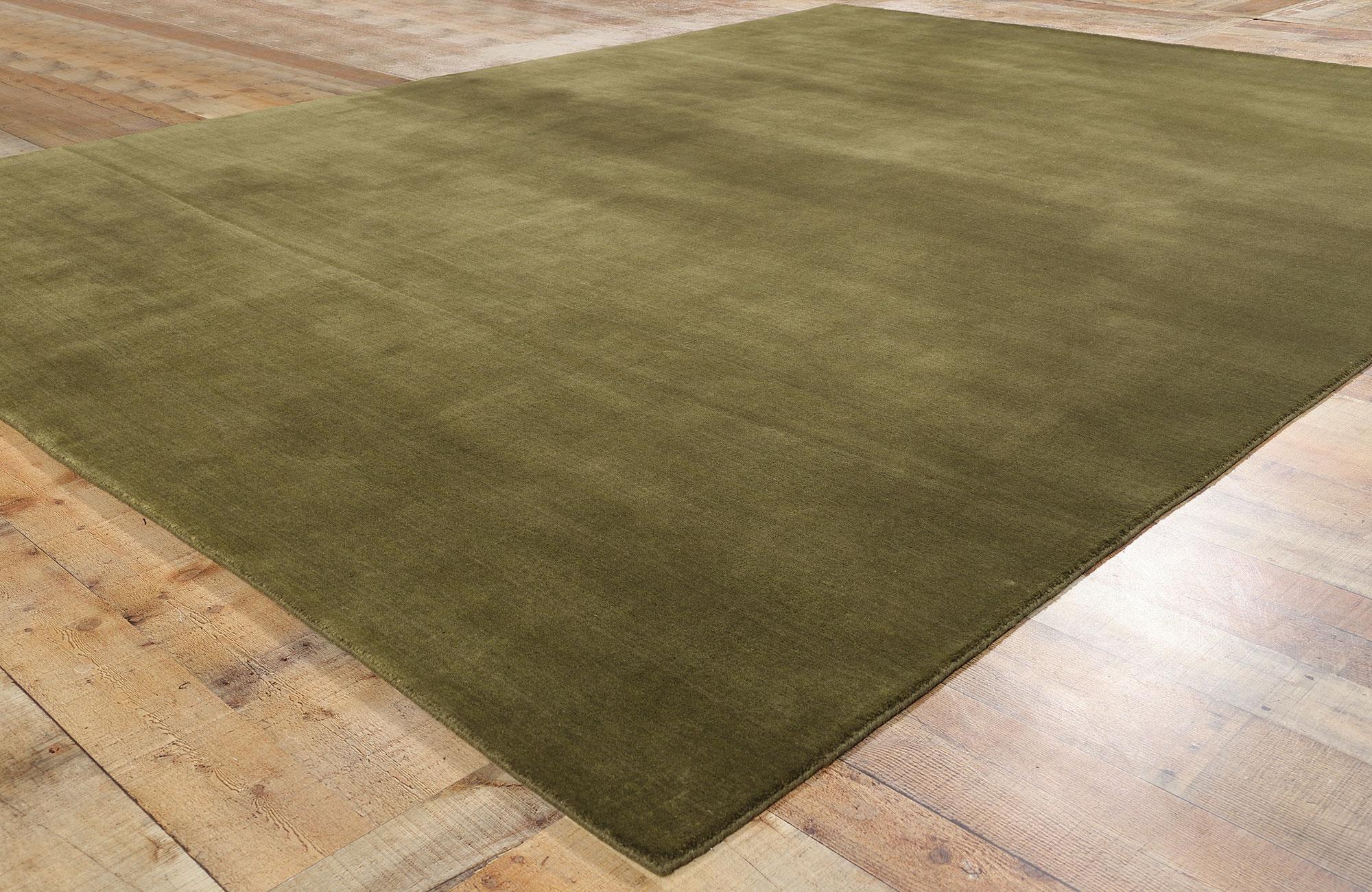 New Moss-Olive Green Contemporary Biophilic Wool Rug, 09'01 x 11'08 For Sale 1