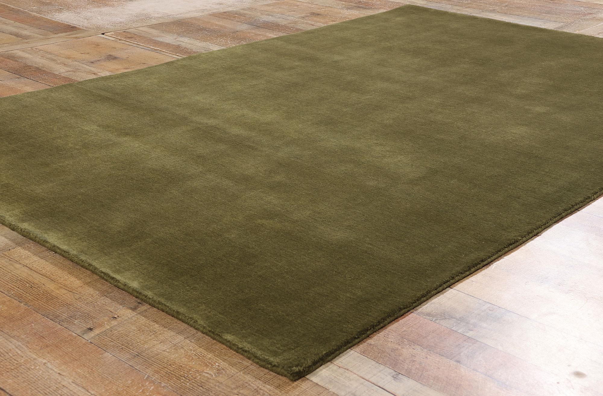 New Moss-Olive Green Contemporary Biophilic Wool Rug For Sale 1