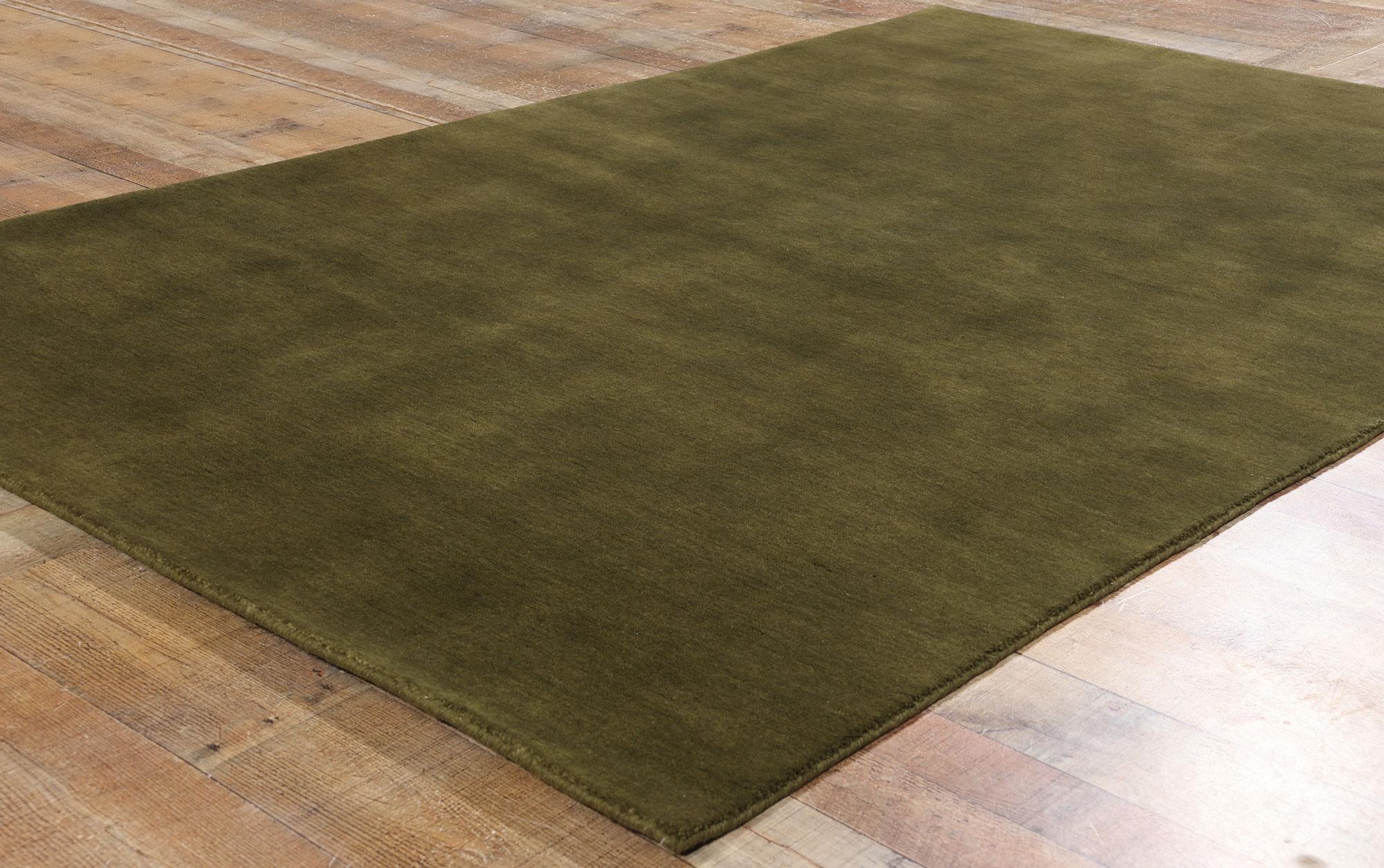 New Moss-Olive Green Contemporary Biophilic Wool Rug For Sale 1