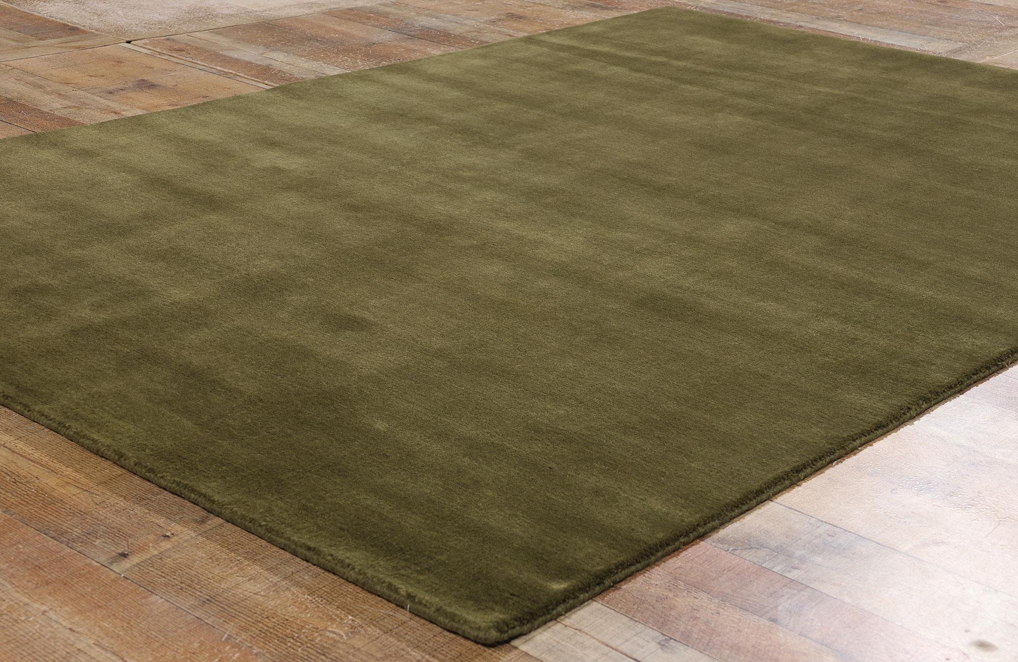 New Moss-Olive Green Contemporary Biophilic Wool Rug For Sale 1