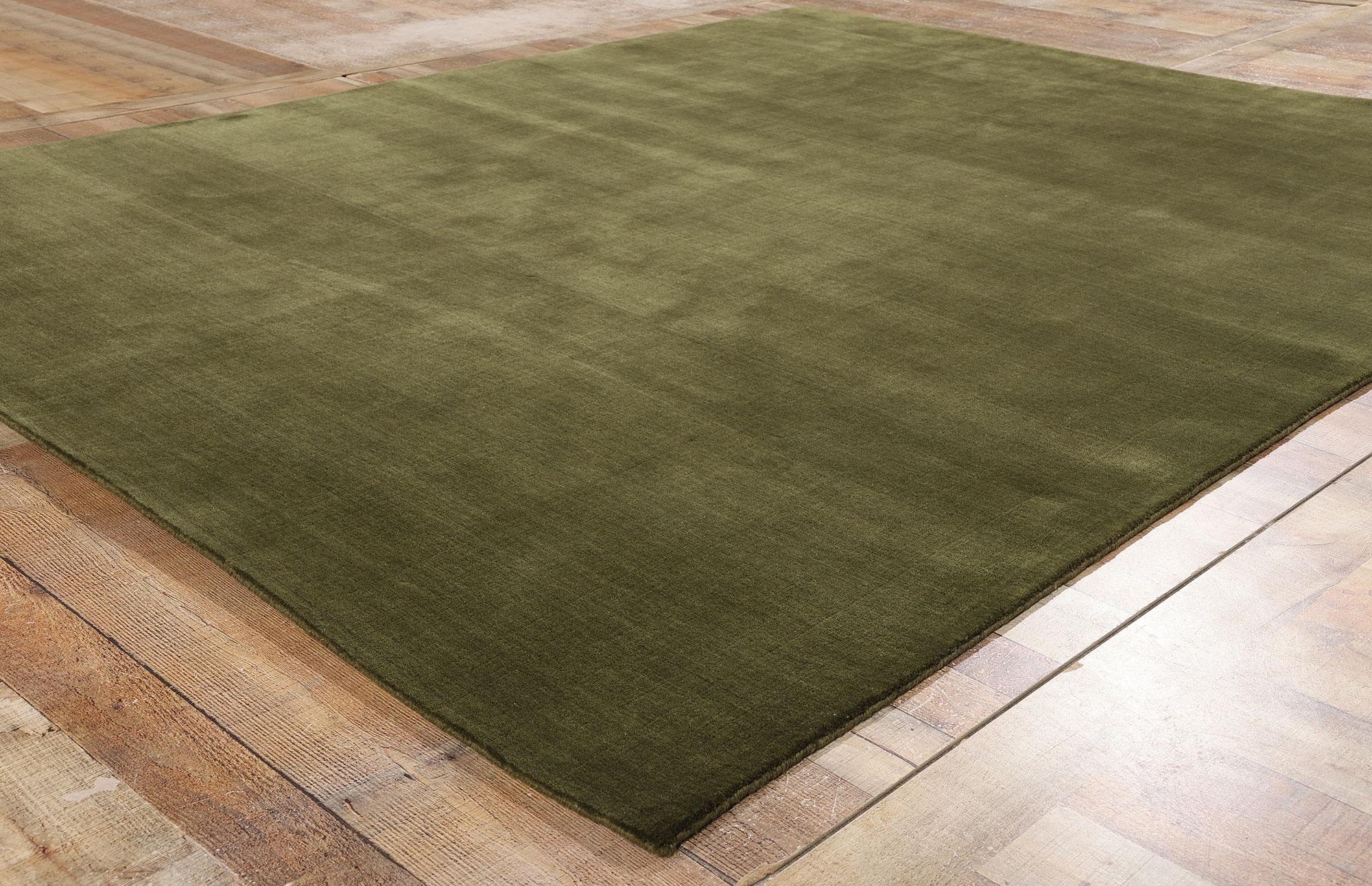 New Moss-Olive Green Contemporary Biophilic Wool Rug For Sale 1