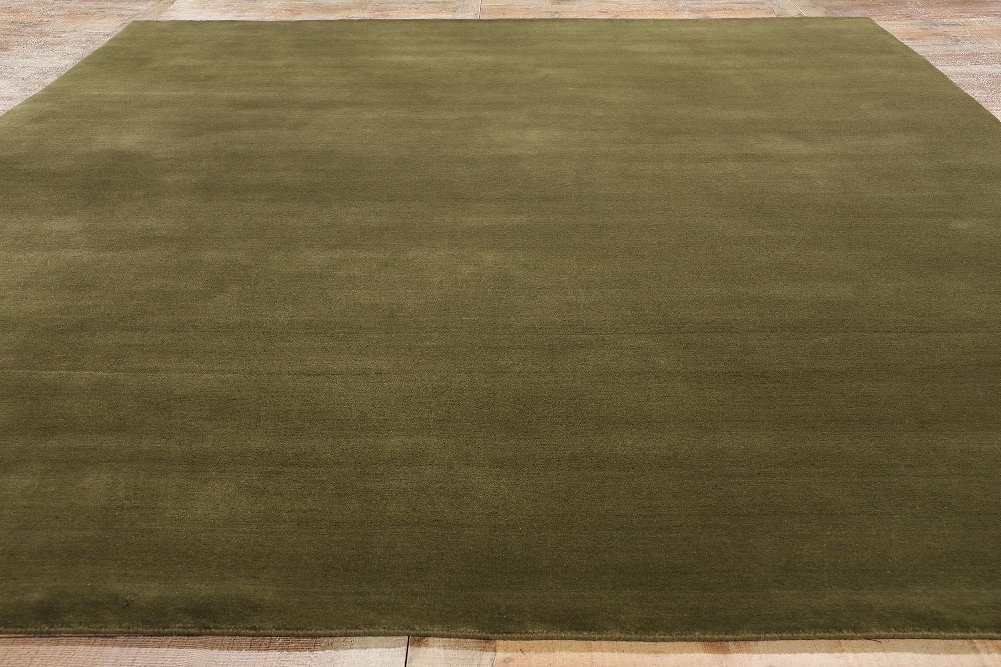 New Moss-Olive Green Contemporary Biophilic Wool Rug, 09'01 x 11'08 For Sale 2
