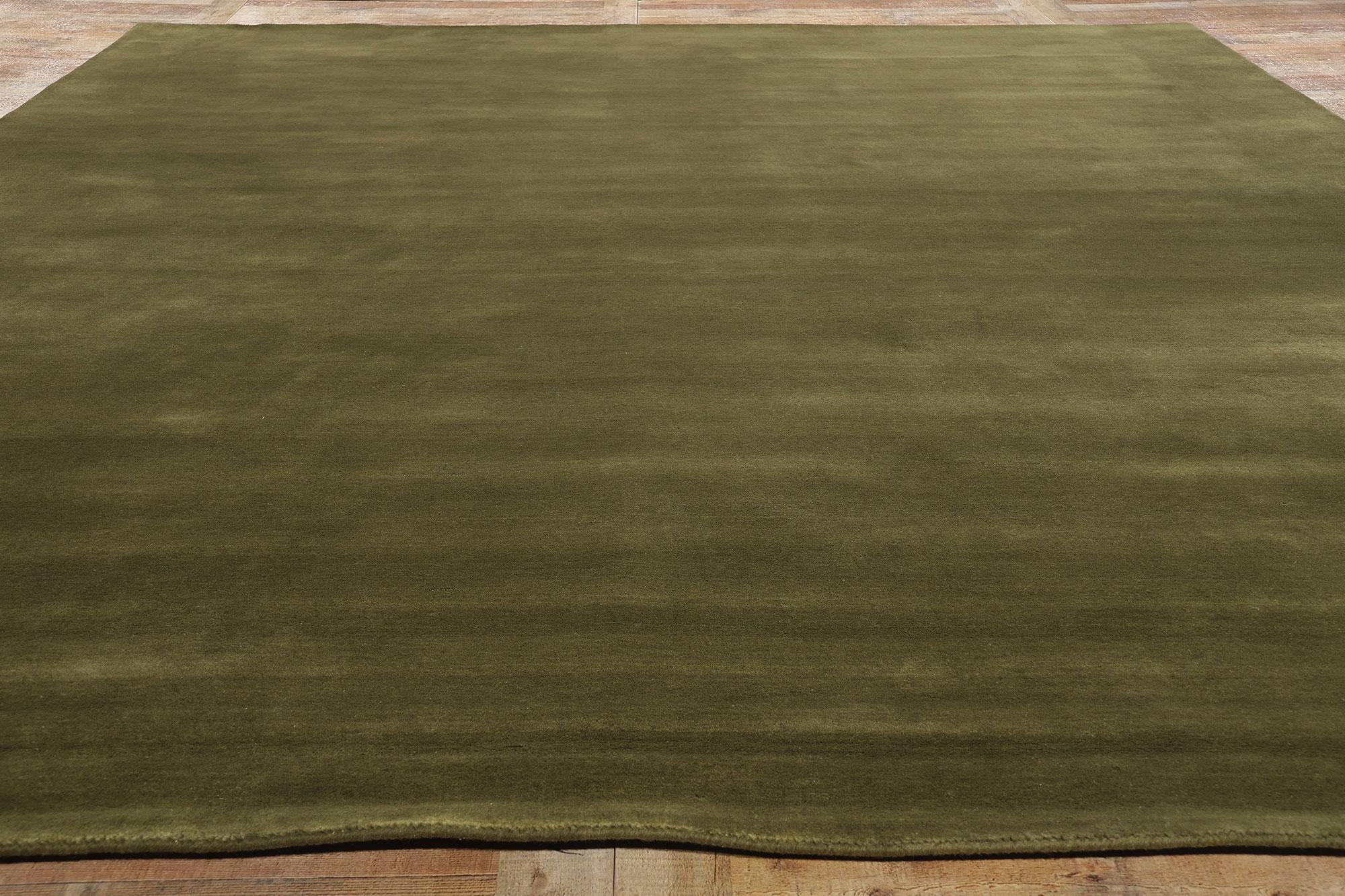 Nueva Alfombra Contemporánea de Lana Biofílica Verde Oliva Musgo en venta 1