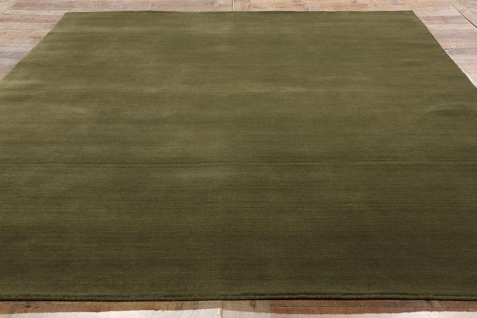 New Moss-Olive Green Contemporary Biophilic Wool Rug For Sale 2