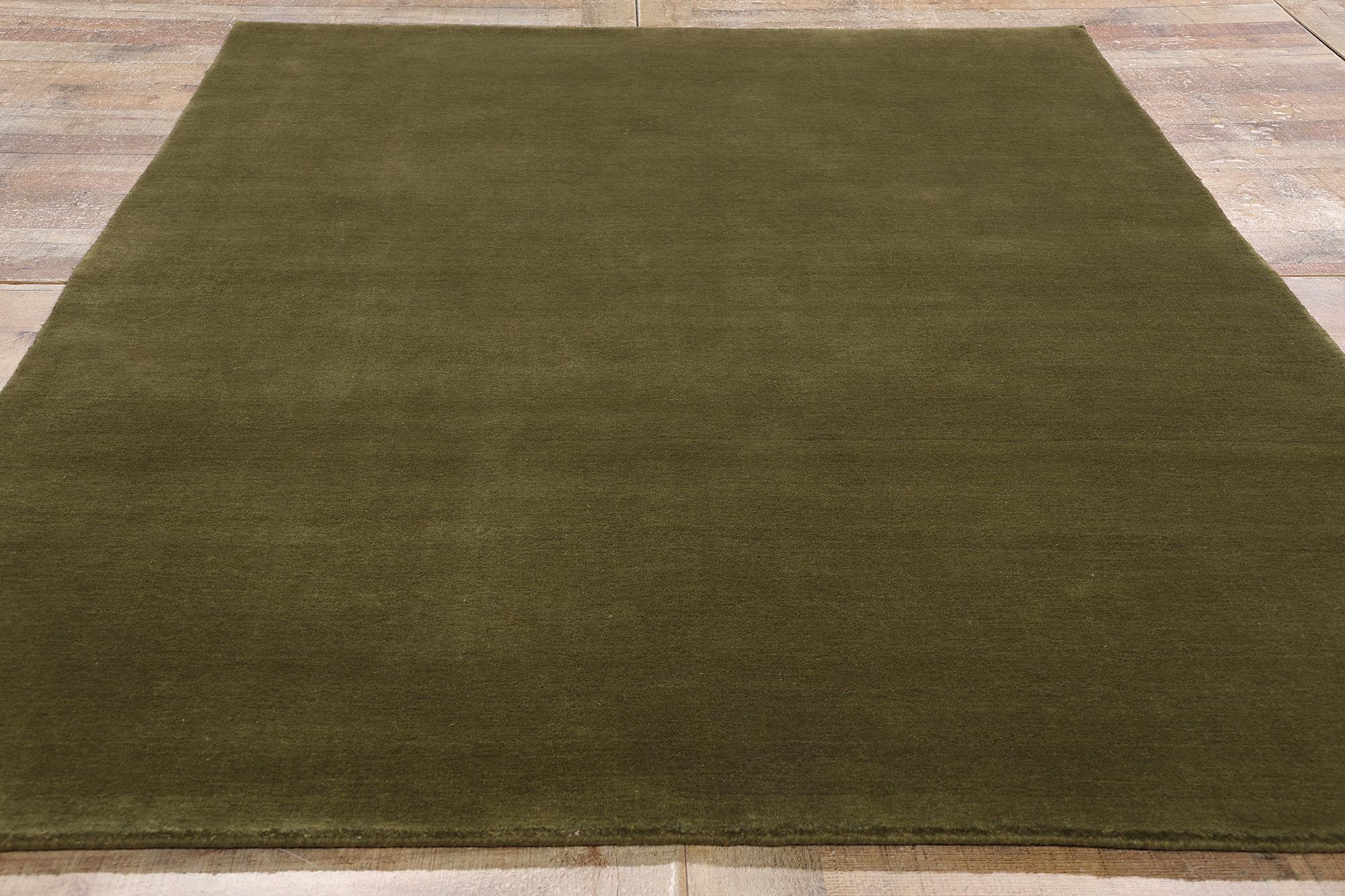 New Moss-Olive Green Contemporary Biophilic Wool Rug For Sale 2
