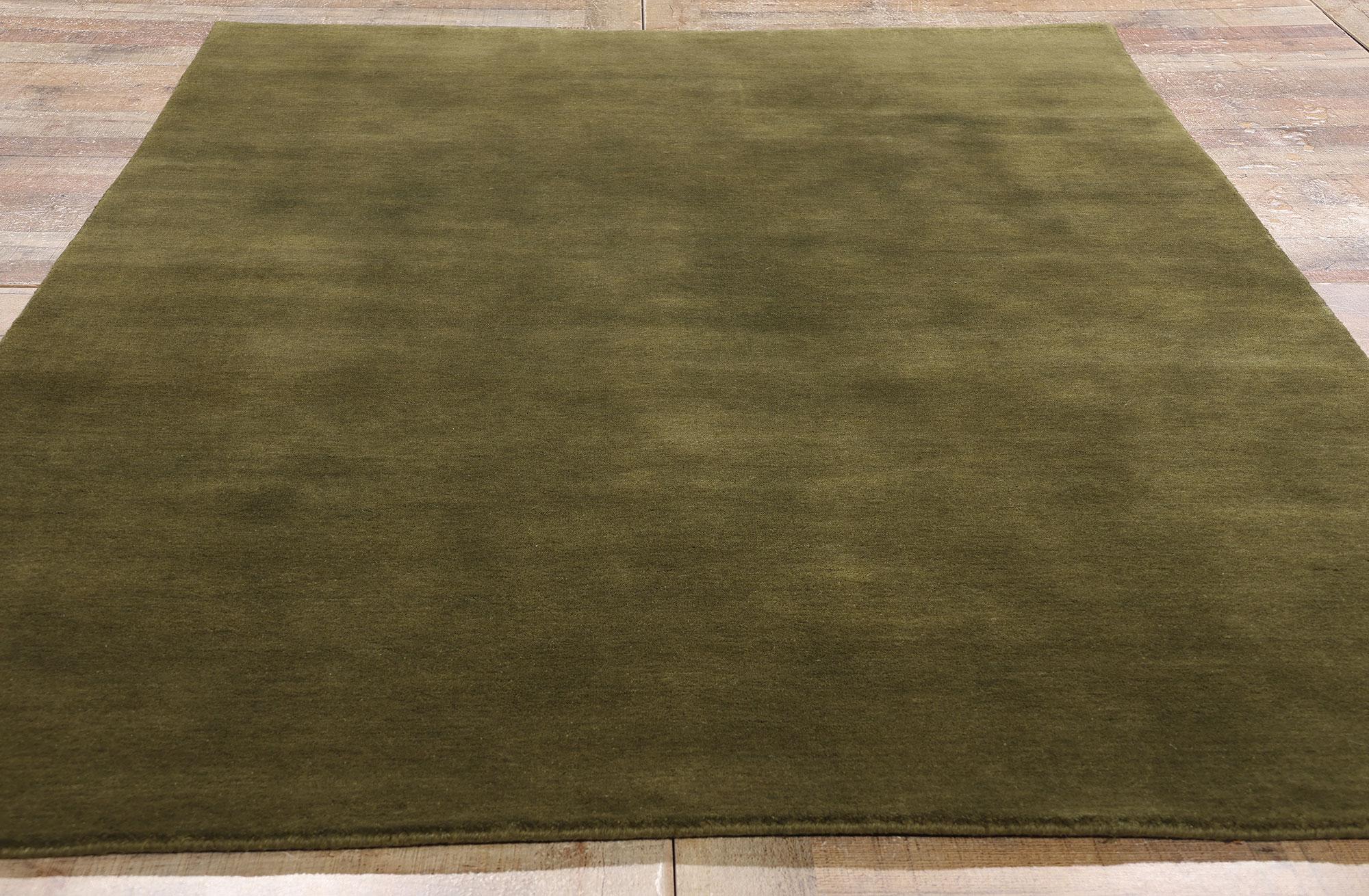New Moss-Olive Green Contemporary Biophilic Wool Rug For Sale 2