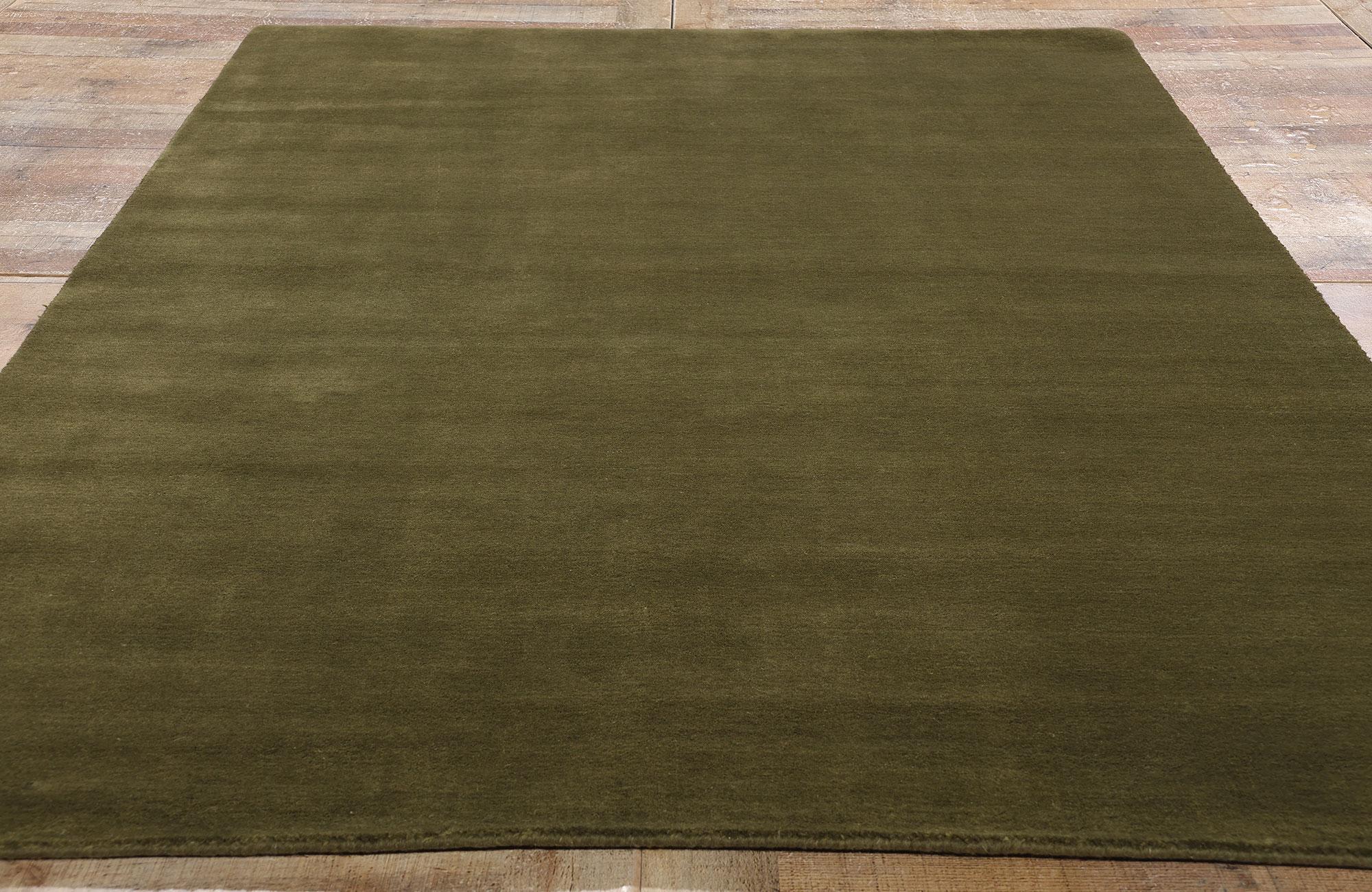 New Moss-Olive Green Contemporary Biophilic Wool Rug For Sale 2