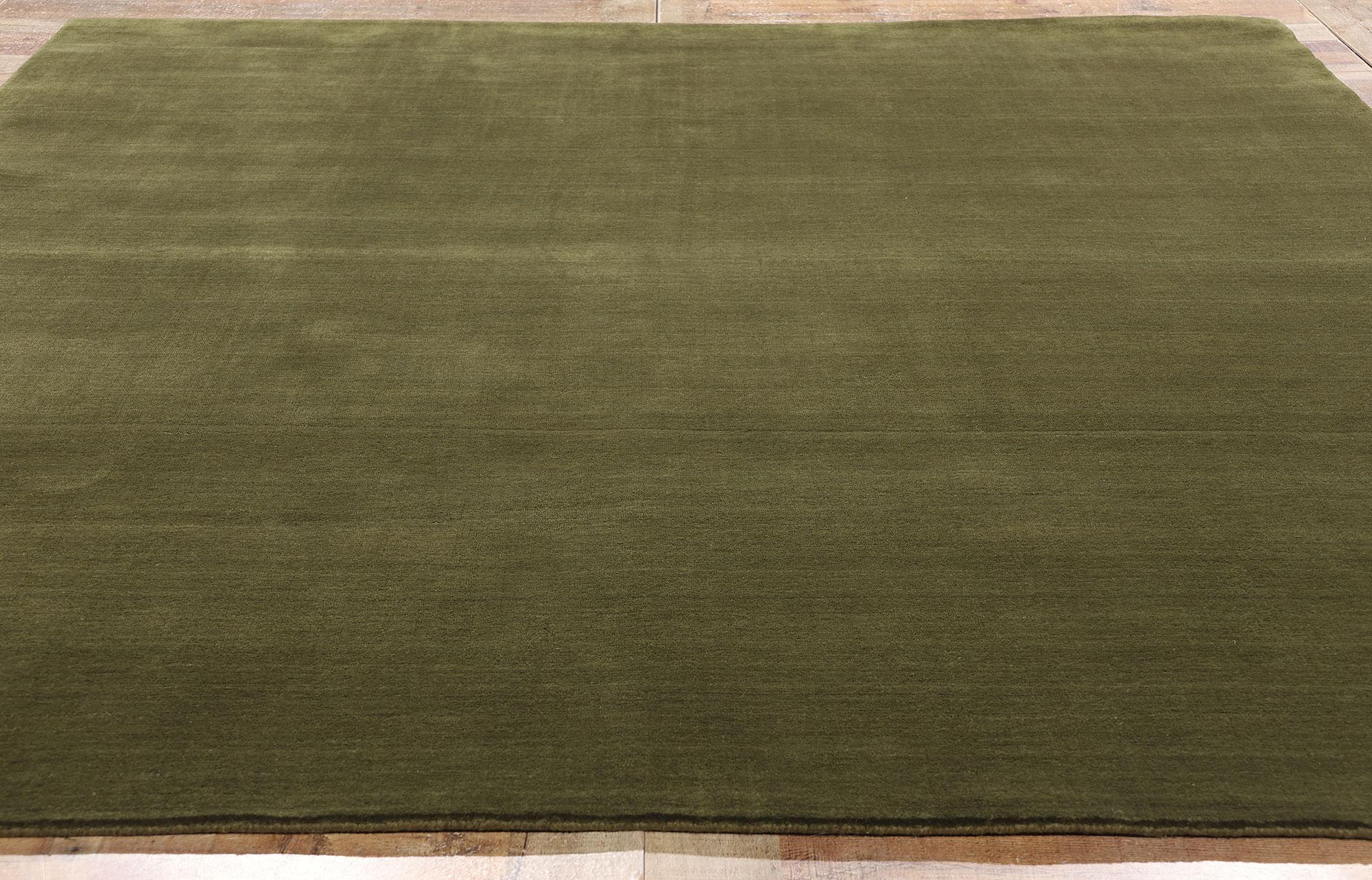 New Moss-Olive Green Contemporary Biophilic Wool Rug For Sale 2