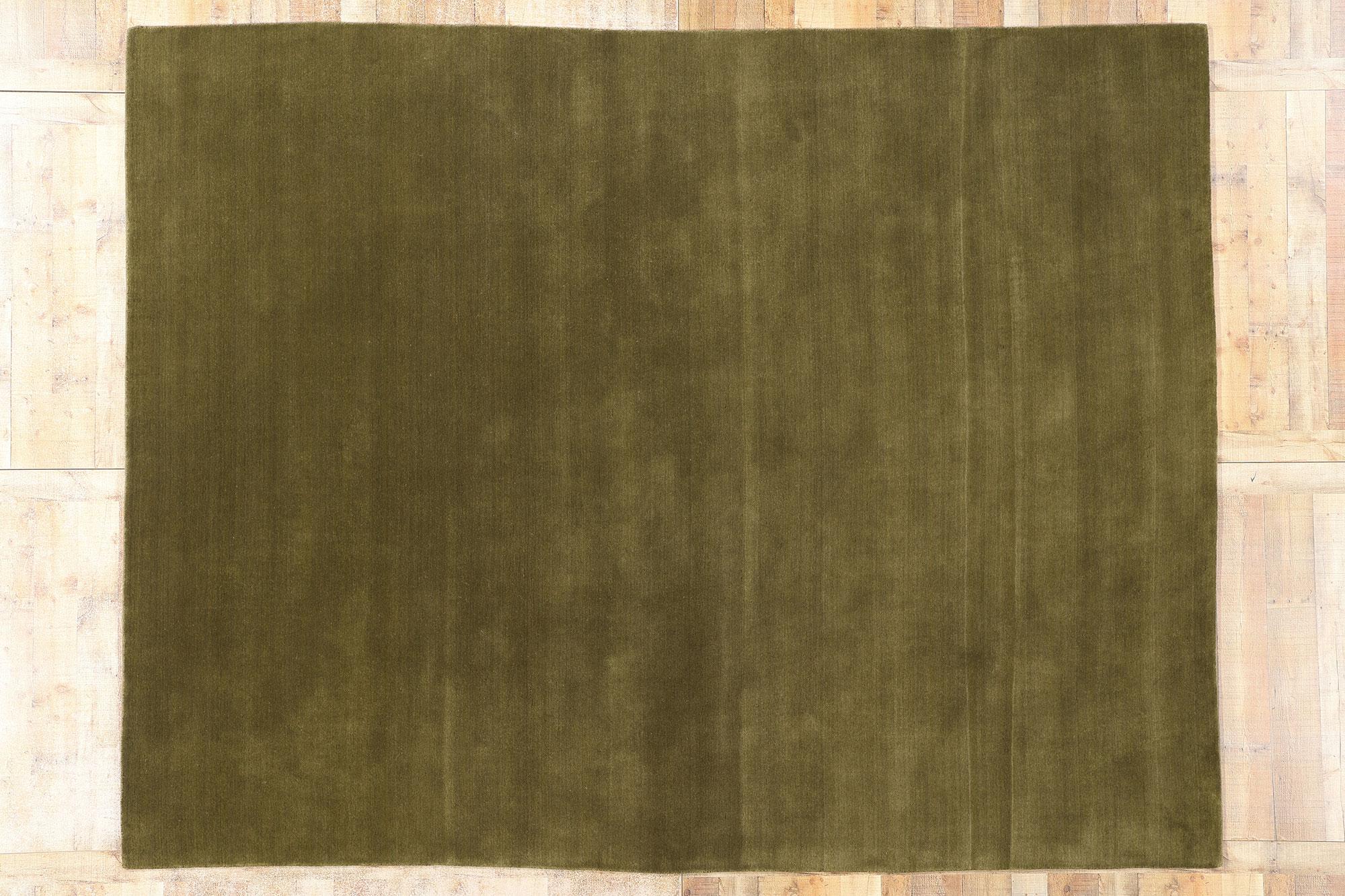 New Moss-Olive Green Contemporary Biophilic Wool Rug, 09'01 x 11'08 For Sale 3