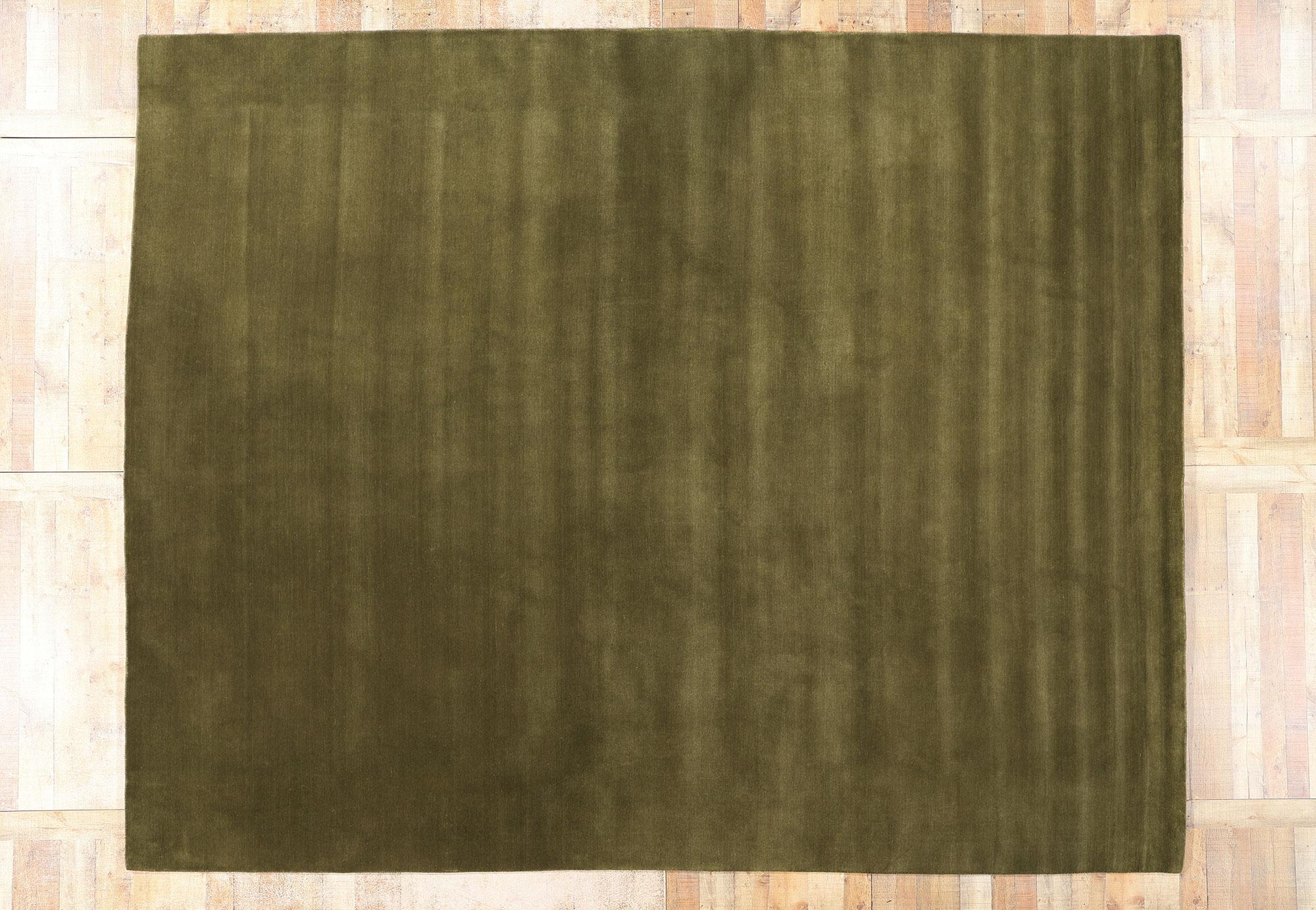 Nueva Alfombra Contemporánea de Lana Biofílica Verde Oliva Musgo en venta 2