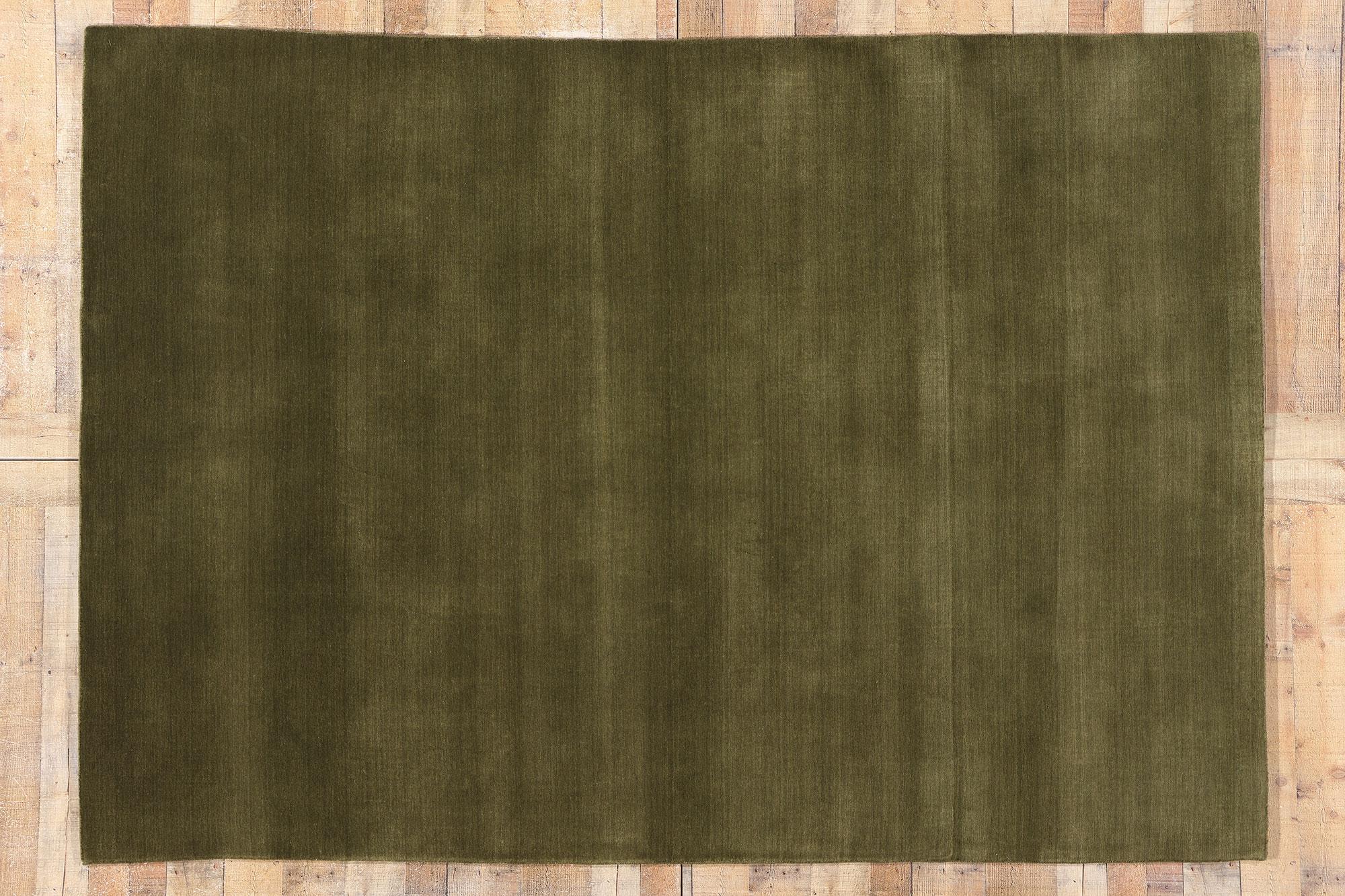 New Moss-Olive Green Contemporary Biophilic Wool Rug For Sale 3